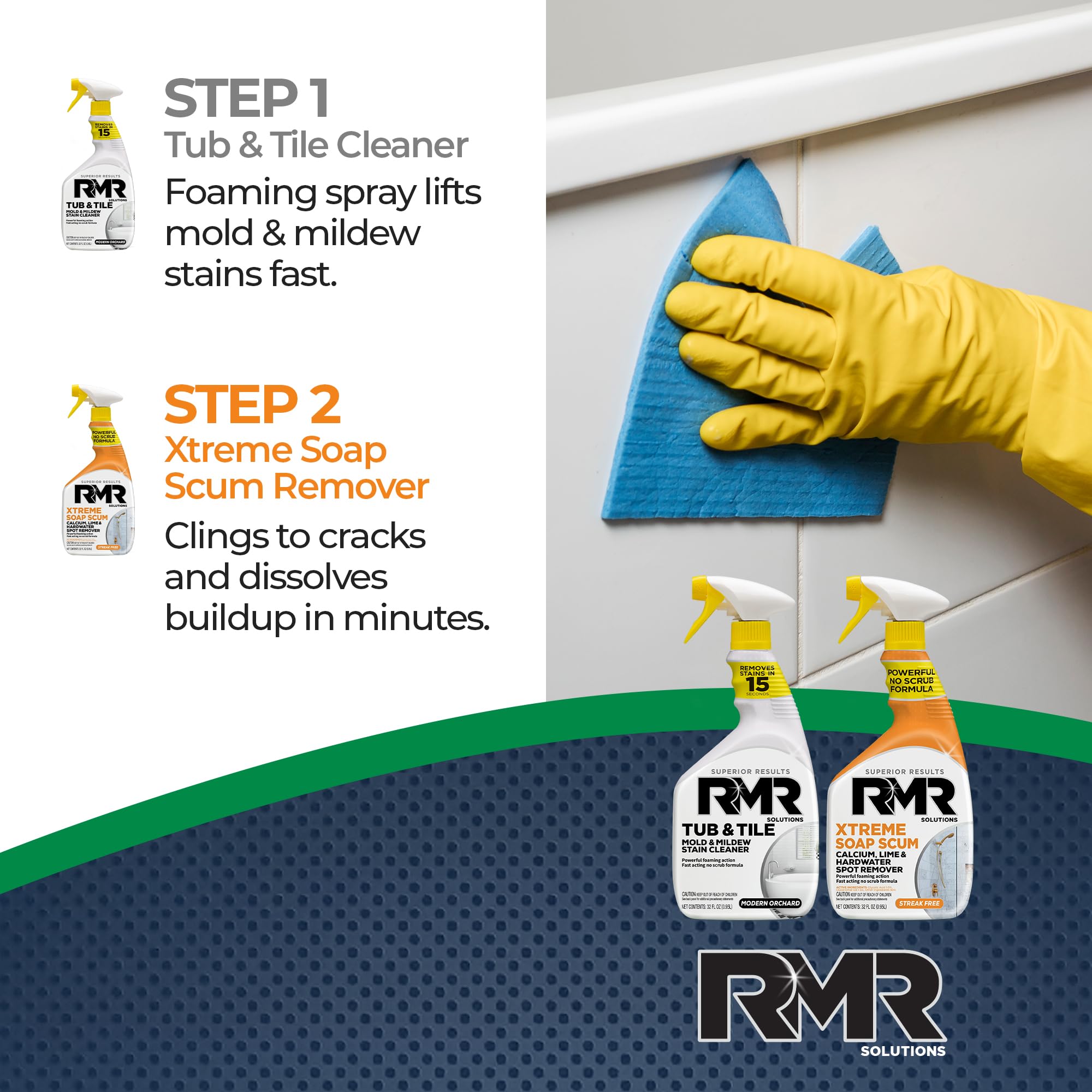 RMR Bathroom Breakthrough Bundle - Tub & Tile Cleaner + Xtreme Soap Scum Remover, 2-Step Deep Clean System for Shower, Tub, Tile, Grout, & Glass