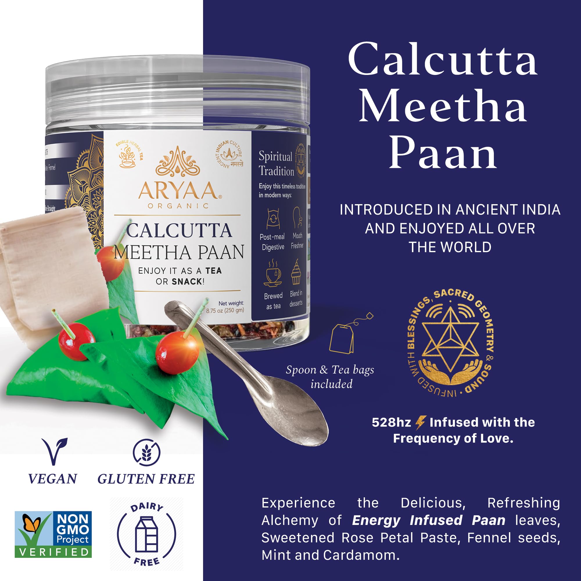 Aryaa Organic Calcutta Paan 8.75oz (250gm)- Elevate Your Snacking Experience | 100% Natural | Digestive Delight | Energy Infused | Vegan |