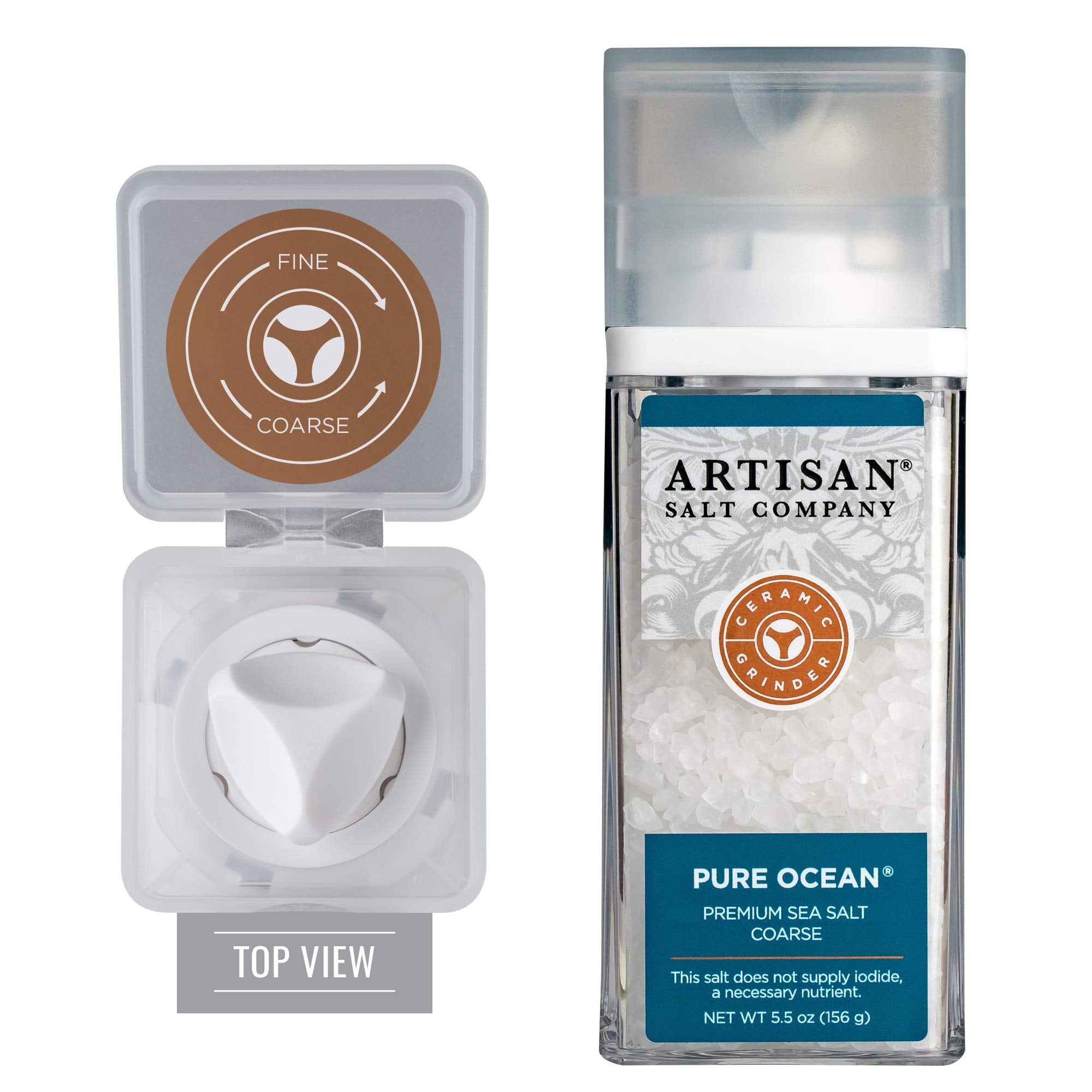 SaltWorks Pure Ocean Premium, Coarse, Artisan Grinder Jar, Sea Salt, 5.5 Oz