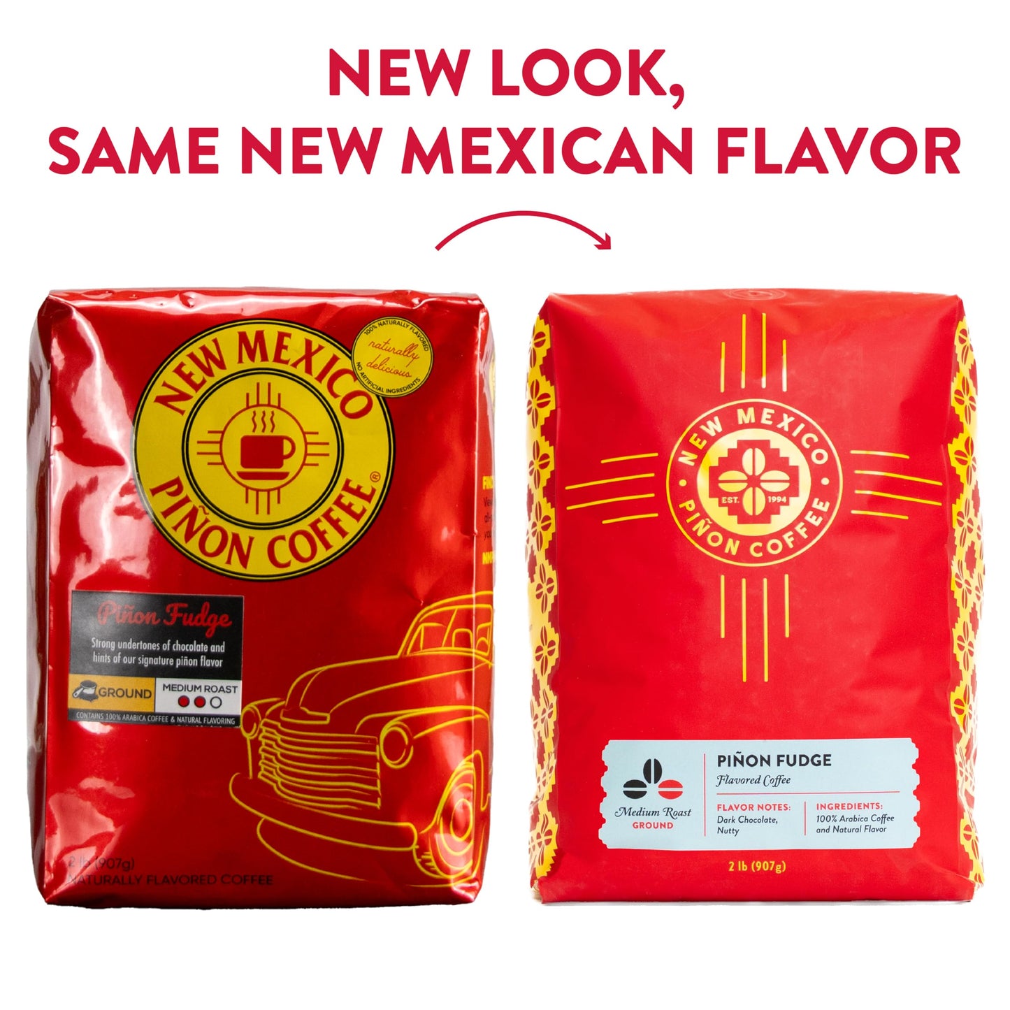 New Mexico Piñon Piñon Fudge Ground Coffee Medium Roast 100% Brazilian Arabica, Naturally Flavored Rich Chocolate & Nutty Scoop & Brew Grounds - 2 Lb