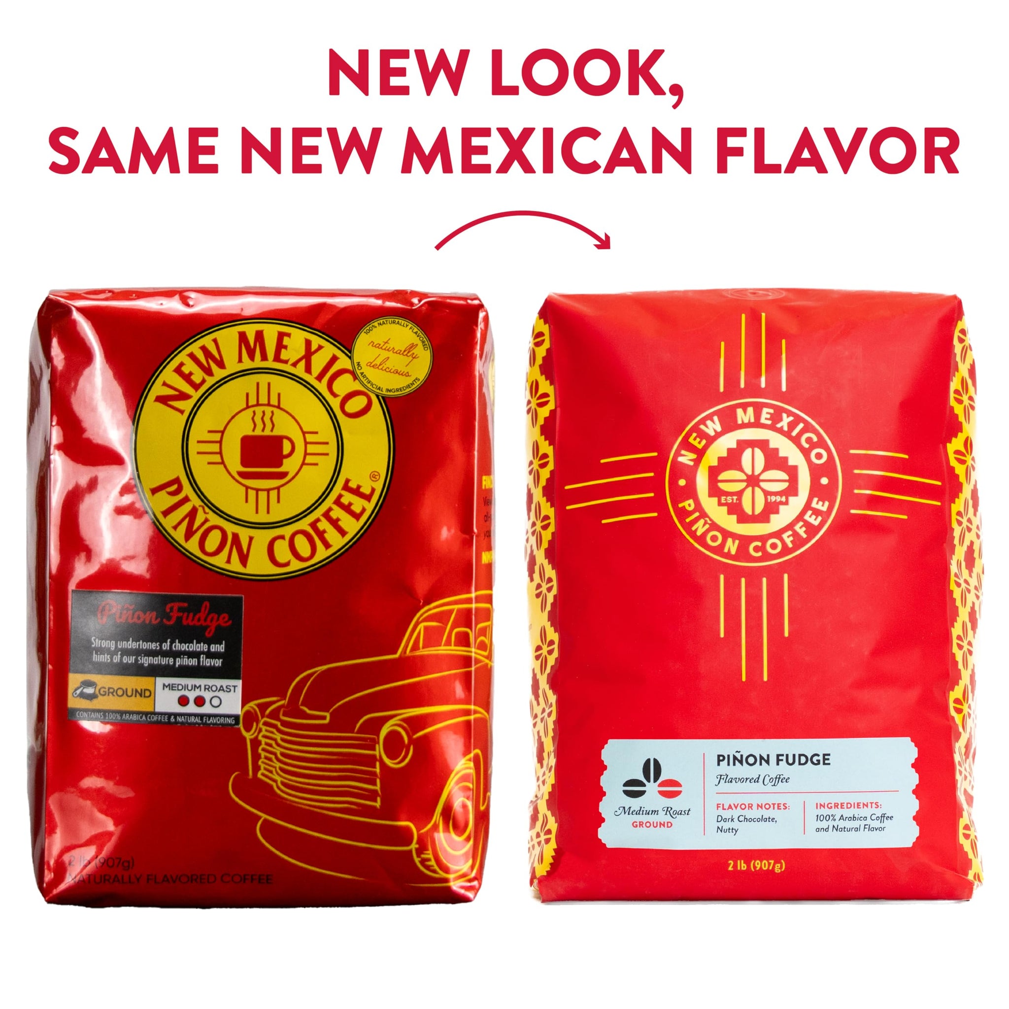 New Mexico Piñon Piñon Fudge Ground Coffee Medium Roast 100% Brazilian Arabica, Naturally Flavored Rich Chocolate & Nutty Scoop & Brew Grounds - 2 Lb