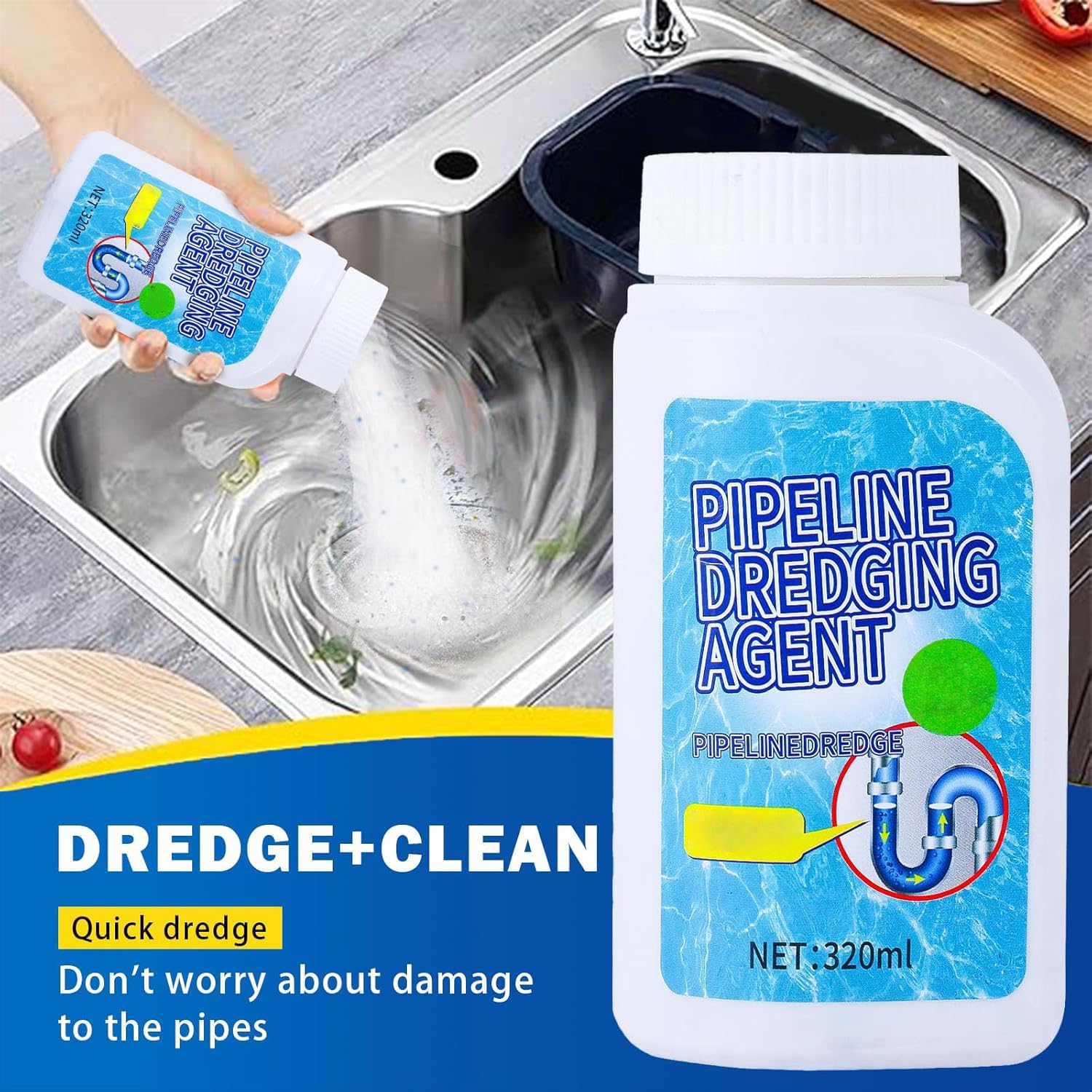 Multi-Purpose Pipeline Dredging Agent, Toilets, Bathroom Drains & Floor Pipes | Safe for All Pipe Types 1PCS