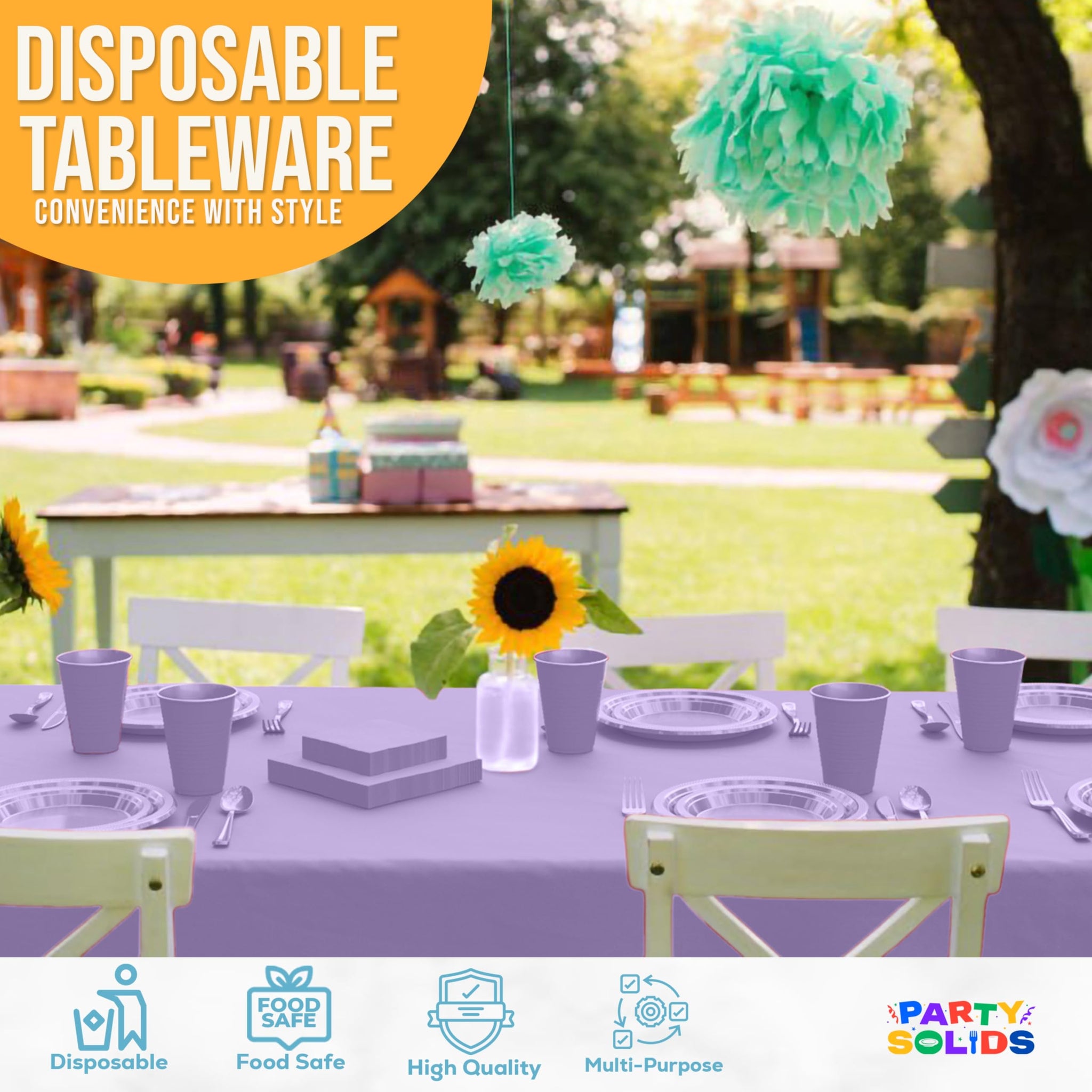 Party Solids 403 Pcs Lavender Plastic Plates For Party, Lavender Disposable Plates Set, 50 Each 9" Plate, 7" Plate, 12 Oz Cups, 2 Size Napkins