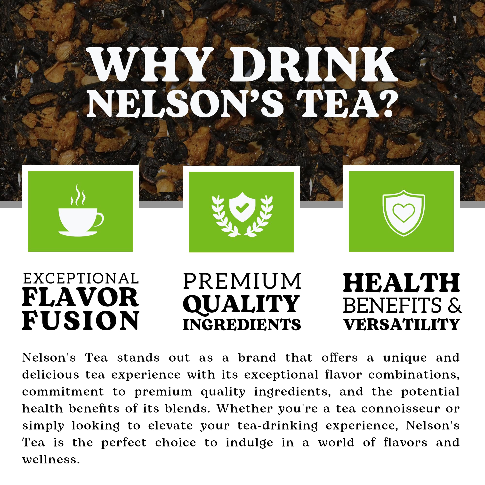 Nelson's Tea - Coconut Ginger Vanilla - Oolong tea, pu'erh tea, cardamom seeds, ginger root, turmeric, cinnamon, ginger, clove, nutmeg, allspice