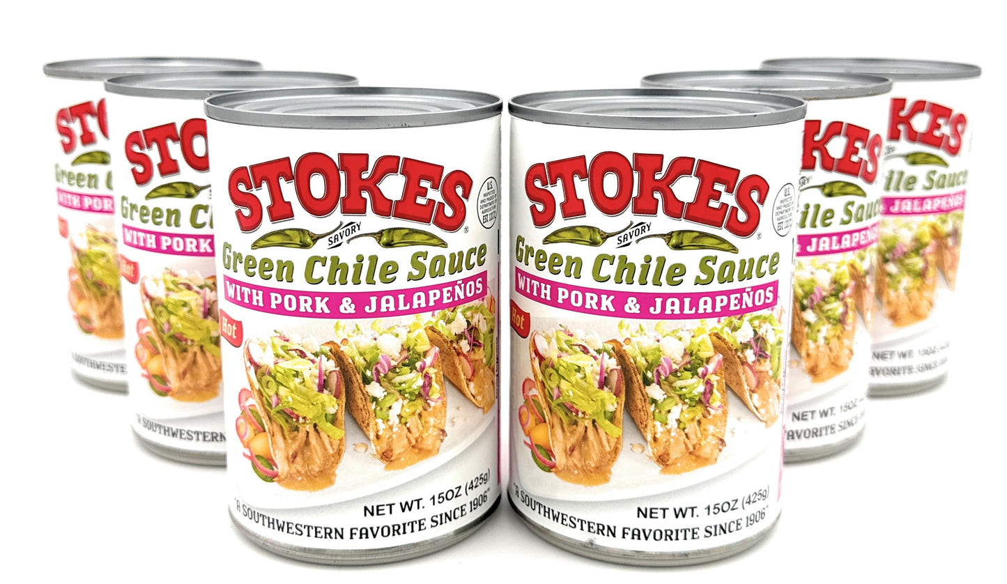 Stokes Green Chile Sauce with Pork and Jalapenos Pack of 6
