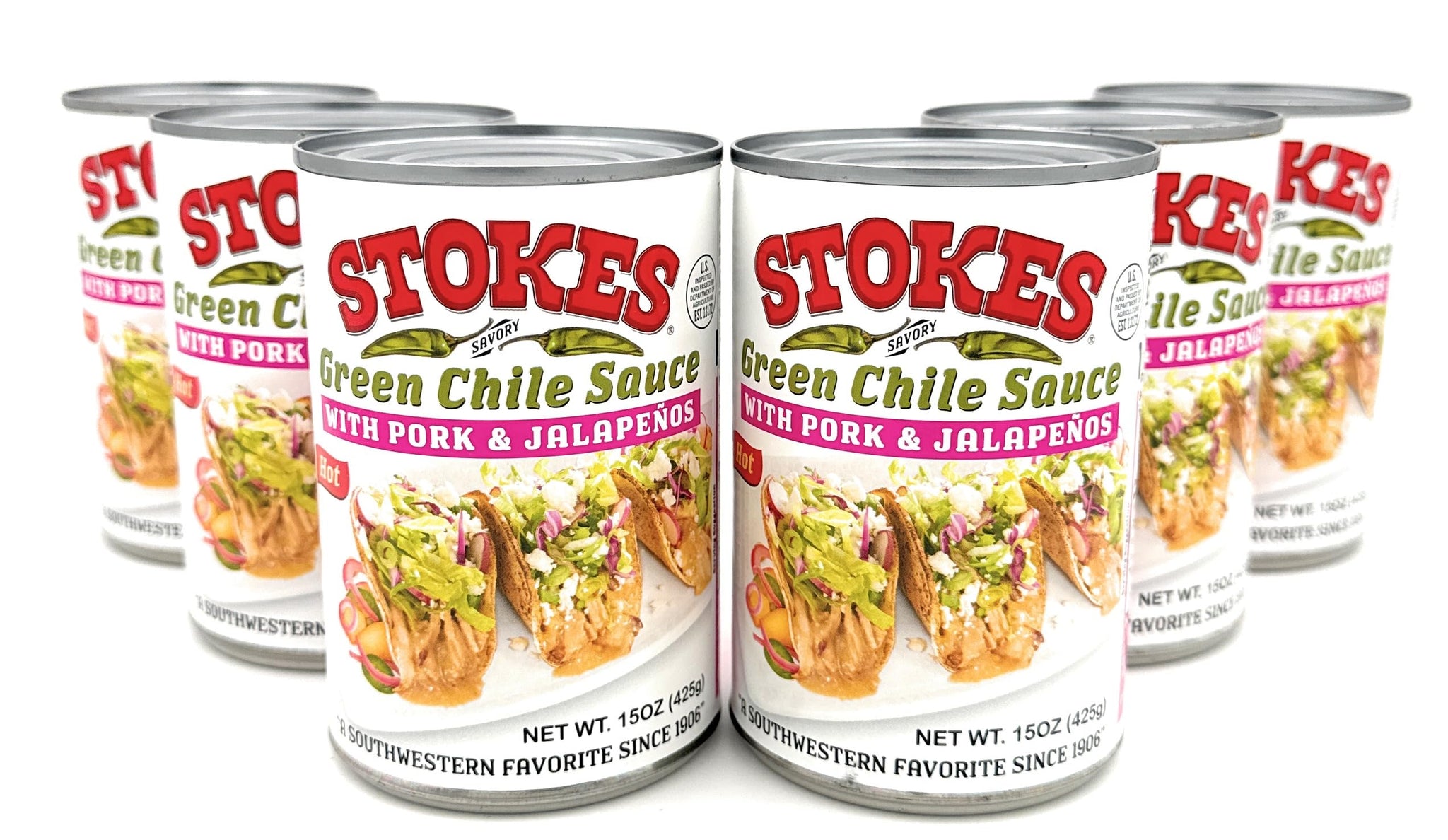 Stokes Green Chile Sauce with Pork and Jalapenos Pack of 6