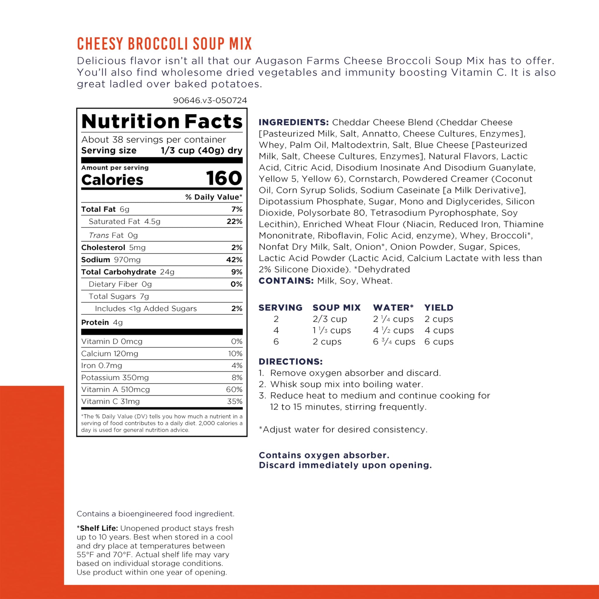 Augason Farms Cheesy Broccoli Soup Mix Can, Emergency Food Supply, Everyday Meals, 38 Servings