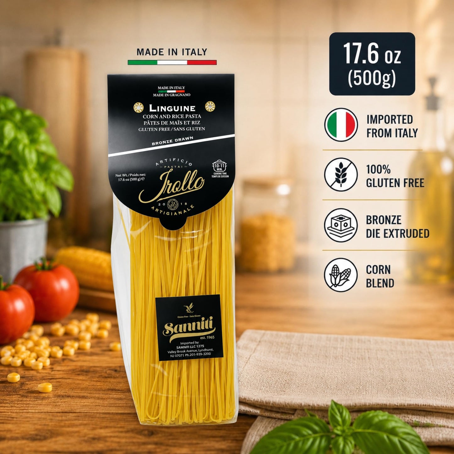 Sanniti by Irollo Gluten Free Linguine Pasta, 17.6 oz - Authentic Italian Gluten-Free Linguine, Product of Italy [Pack of 2]
