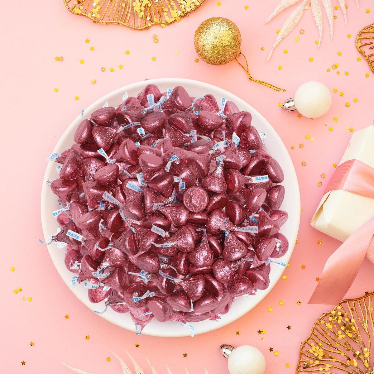 Milk Chocolate Candy In Pink Foil - 3 Pound Bag (Approx. 300 Pieces), Individually Wrapped Chocolates Pink Candies for Baby Showers, Weddings, Gender