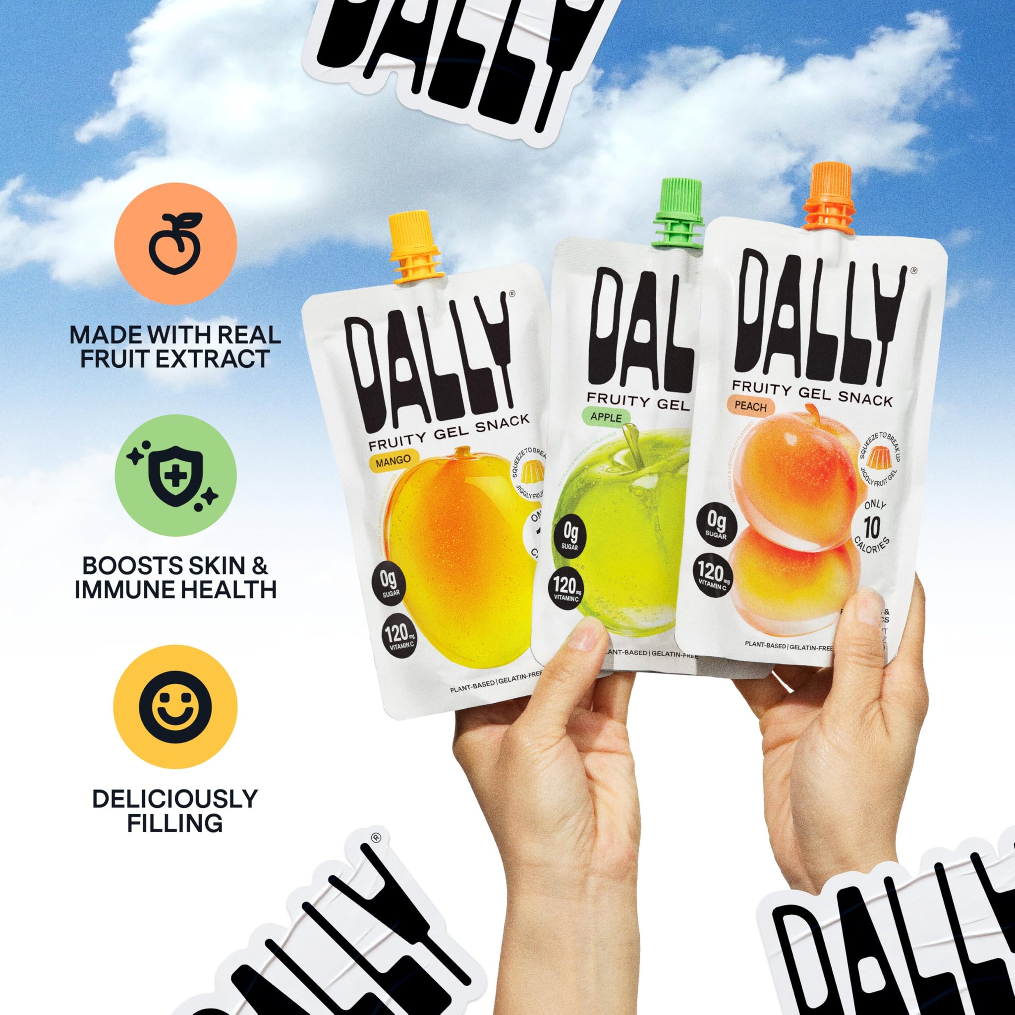 Dally Variety Pack [Mango, Peach & Apple] Drinkable Konjac Jelly 10 Pouches | 10-Calorie Keto, Gluten Free, Sugar Free Korean Fruit Snack | Prebiotics