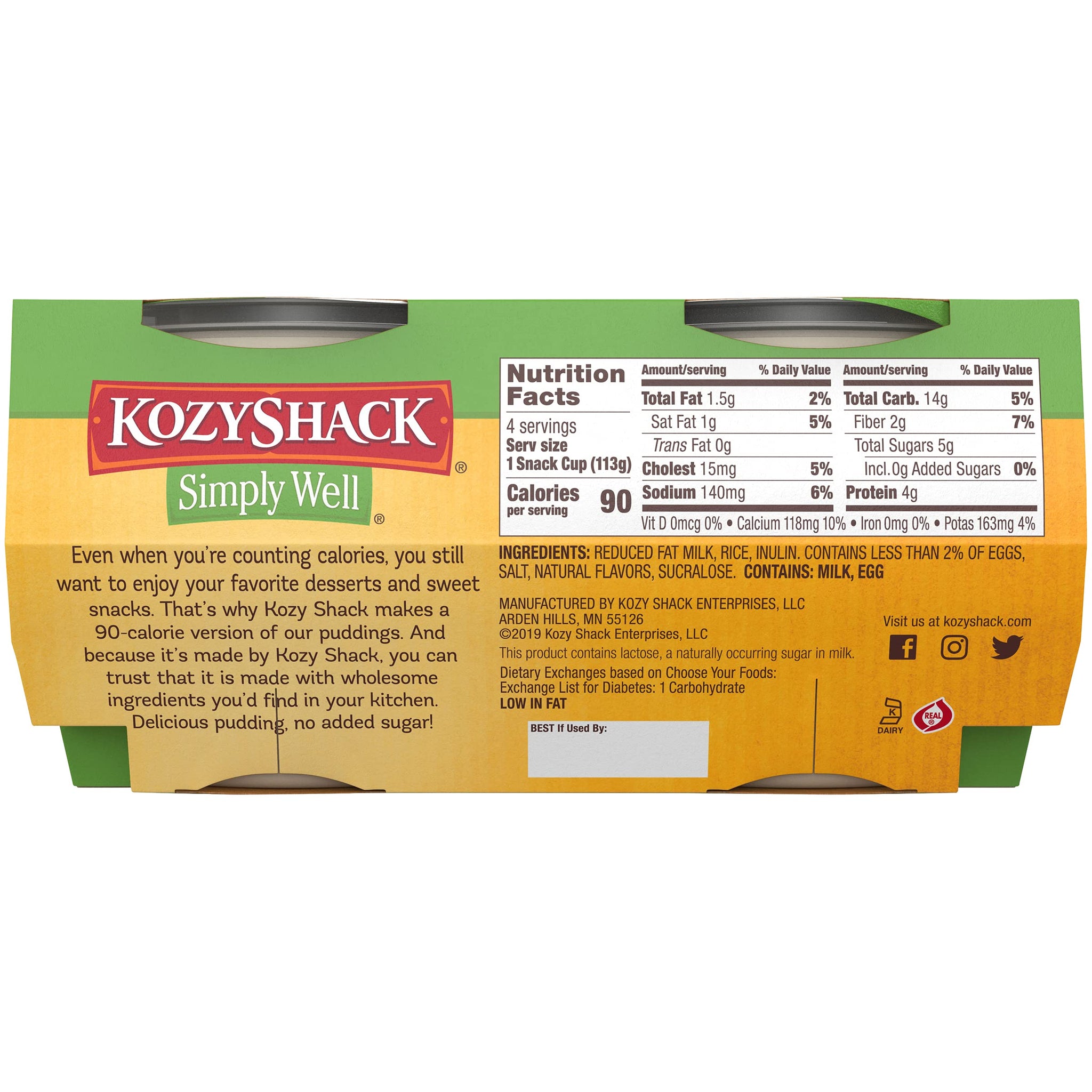 Kozy Shack Simply Well Rice Pudding 4ct, 16 OZ