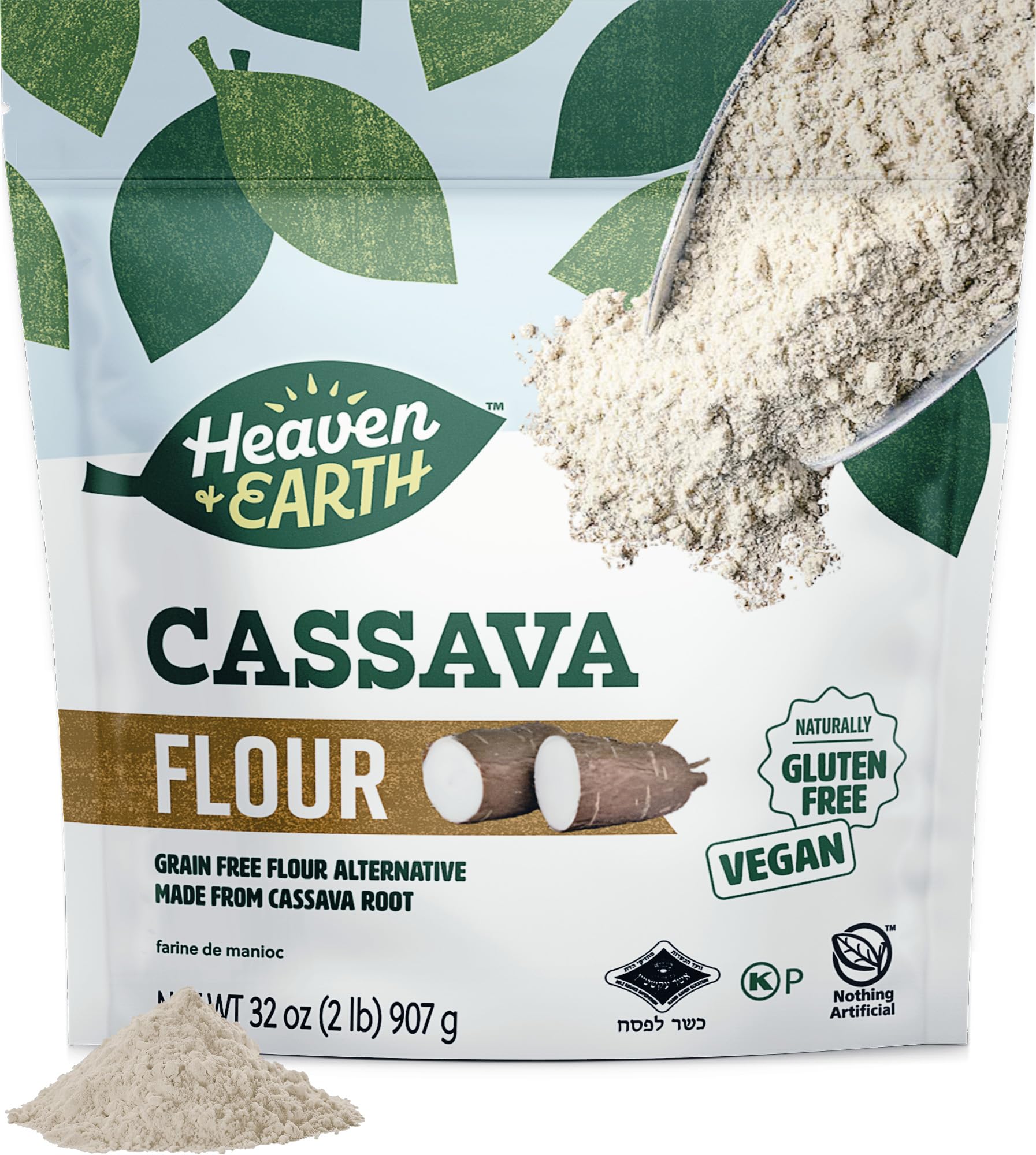 Heaven & Earth Cassava Flour, 2lb Bag | Gluten Free and Grain Free Flour for Baking | Non GMO Verified | Paleo Flour | Vegan | Wheat Flour Alternative