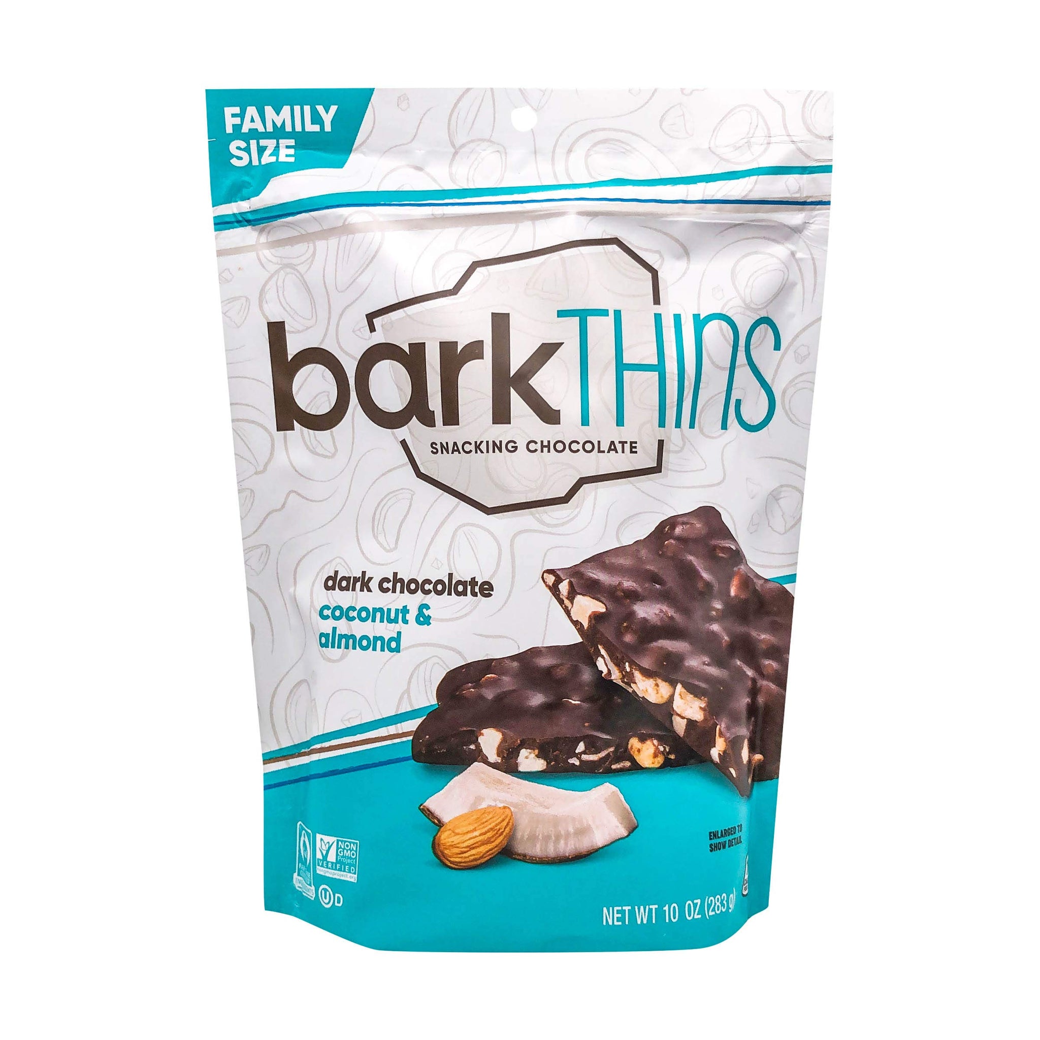 barkTHINS Dark Chocolate Coconut and Almond Snacking Chocolate, Holiday, 10 oz Family Size Bag
