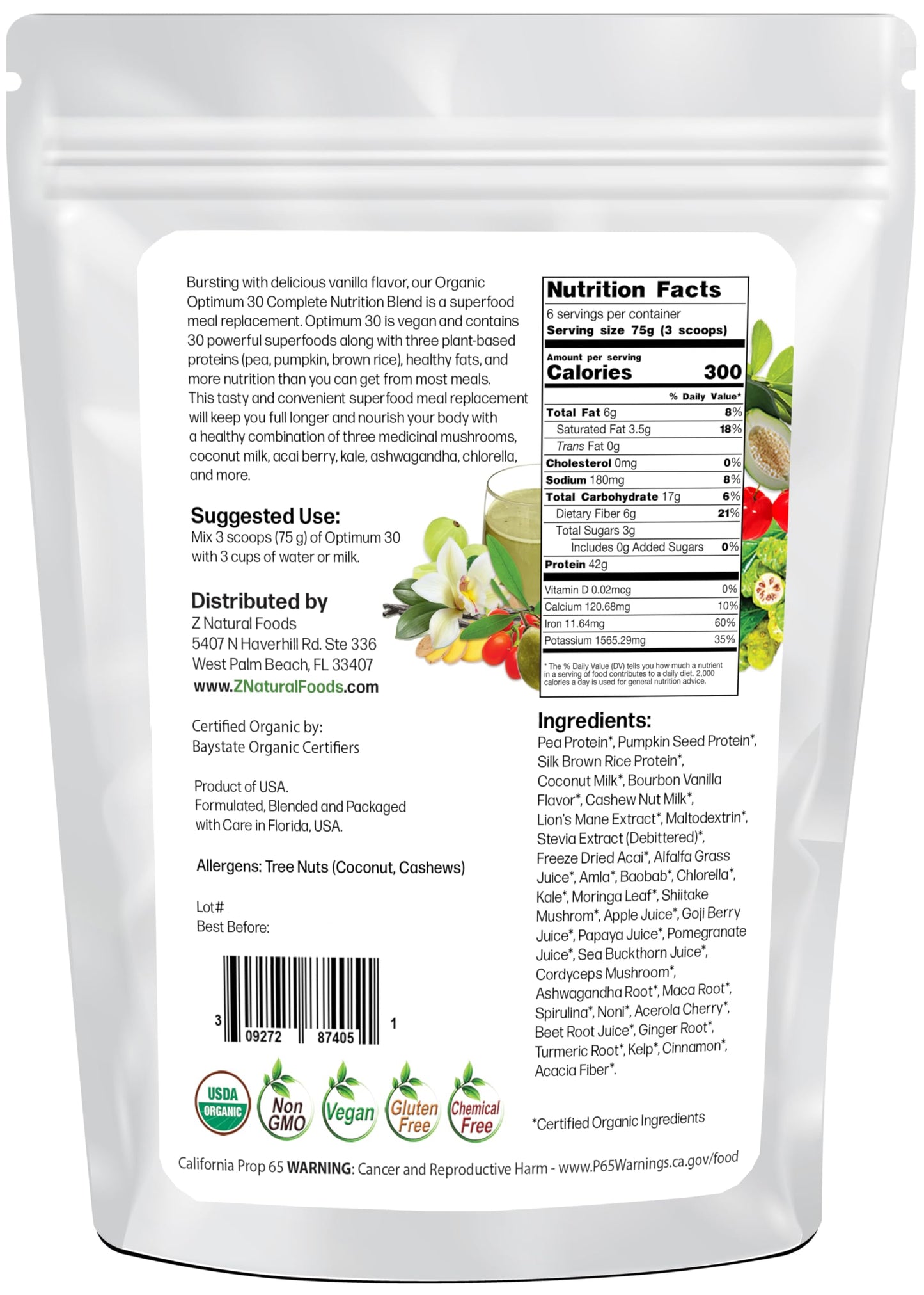 Optimum 30 Organic Vanilla Vegan Meal Replacement Powder