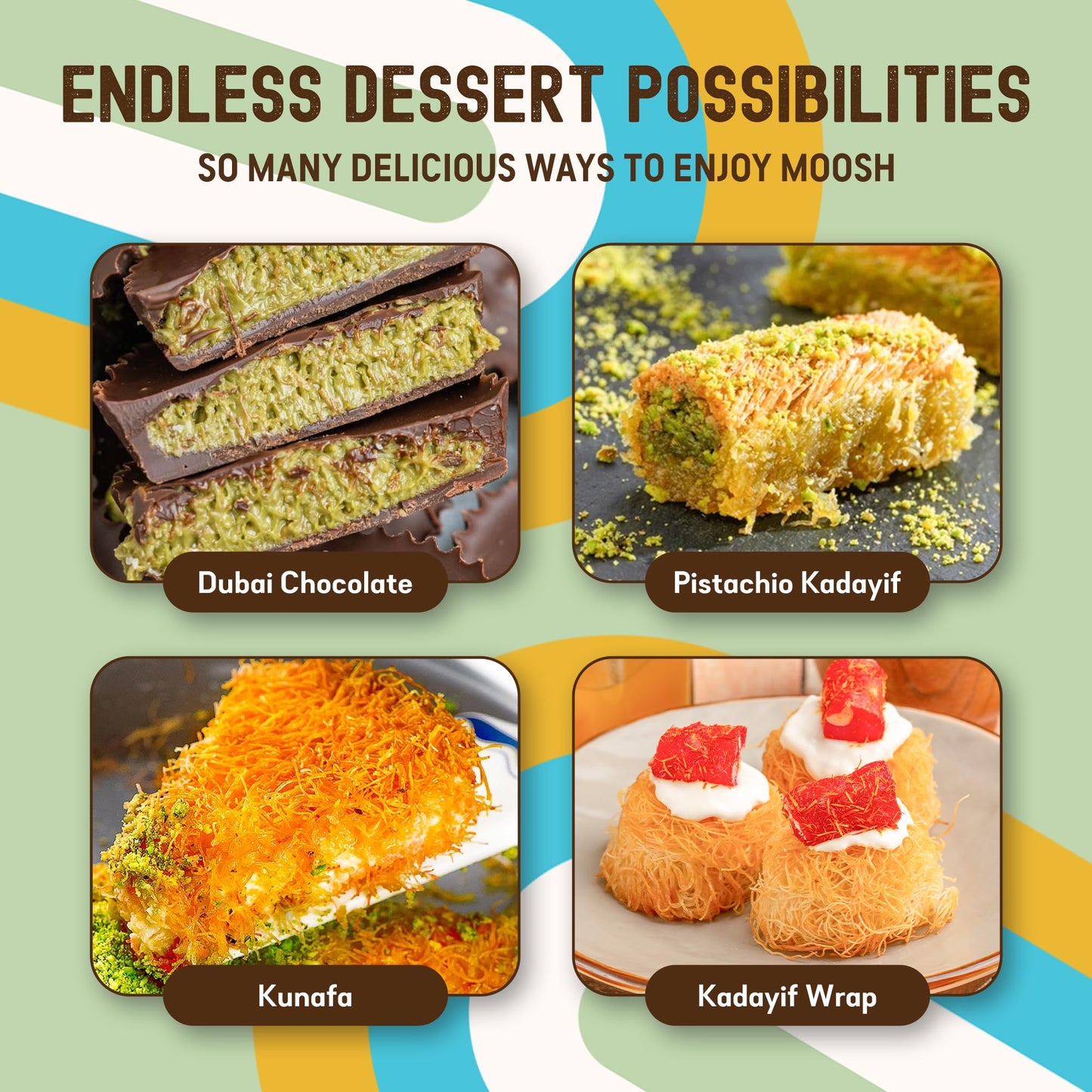 Moosh Toasted Kataifi Pastry, Ready to Use Shredded Fillo Dough for Dubai Chocolate, Kunafa & Desserts, 7.1 oz (200g)