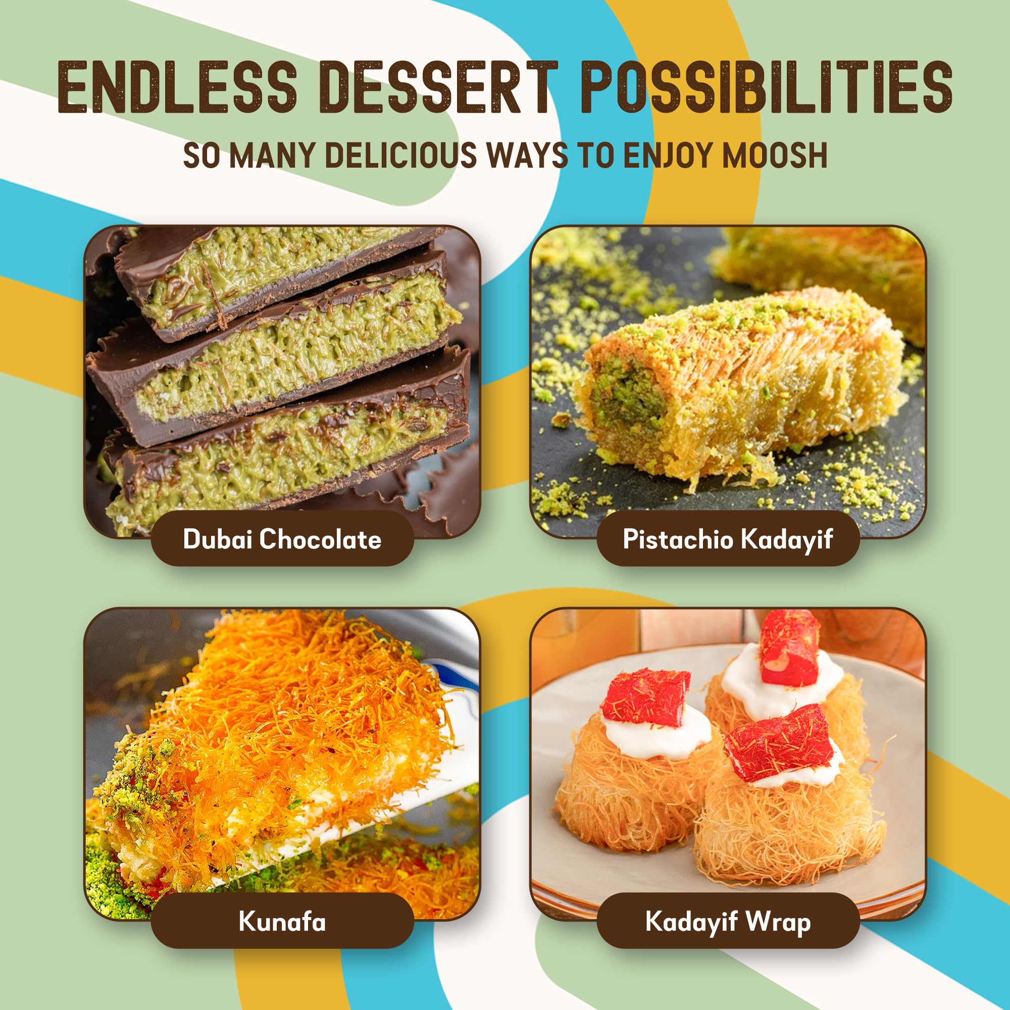 Moosh Toasted Kataifi Pastry, Ready to Use Shredded Fillo Dough for Dubai Chocolate, Kunafa & Desserts, 7.1 oz (200g)