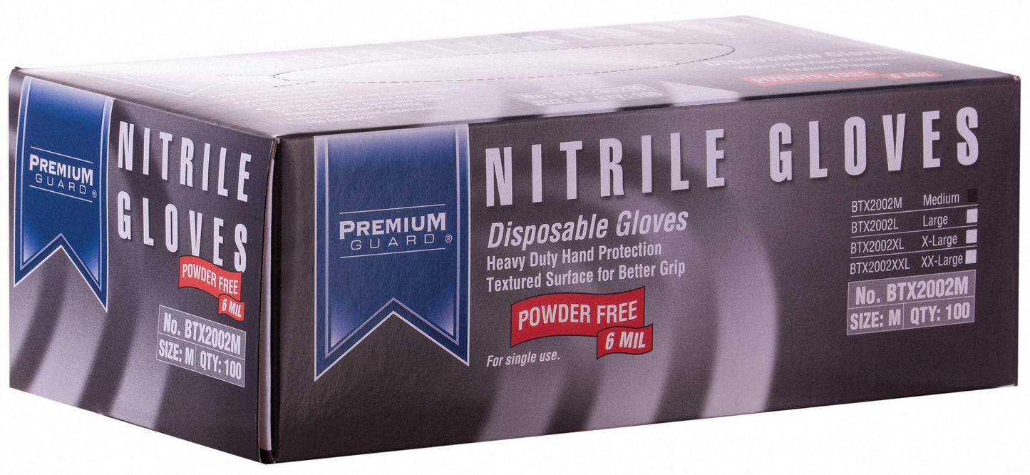 Premium Guard - Nitrile Gloves - Disposable, Powder Free, Latex Rubber Free, 5 mil, Black Nitrile Gloves, 100 gloves per Box, Size - Large