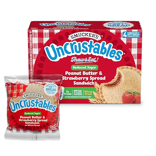 Smucker’s Uncrustables Reduced Sugar Peanut Butter & Strawberry Spread Sandwiches, 4 Count, 2 Oz. Each, Frozen