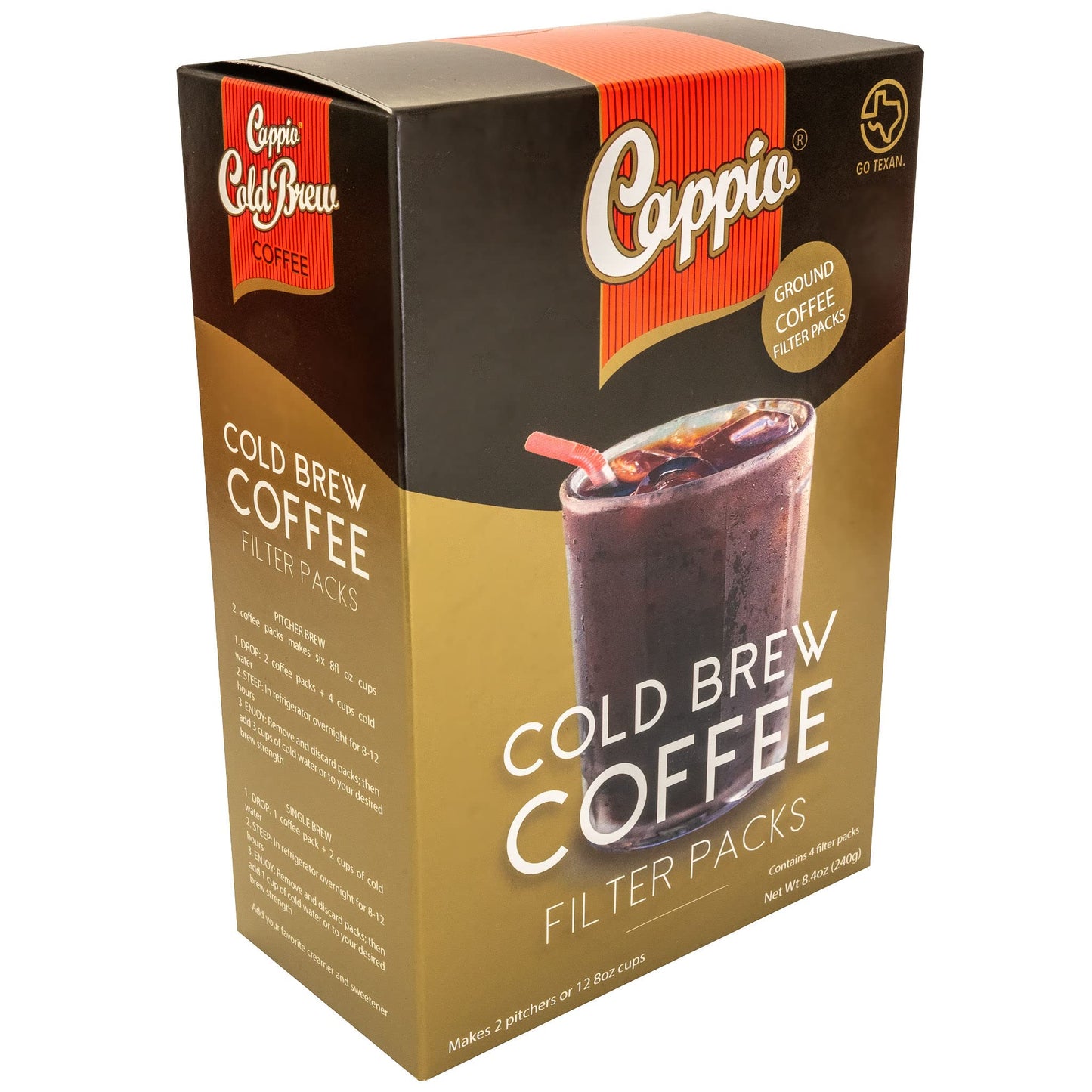 Cappio Cold Brew Coffee Pack, Cold Brew, 8.4 Oz (4 packs), 6ct