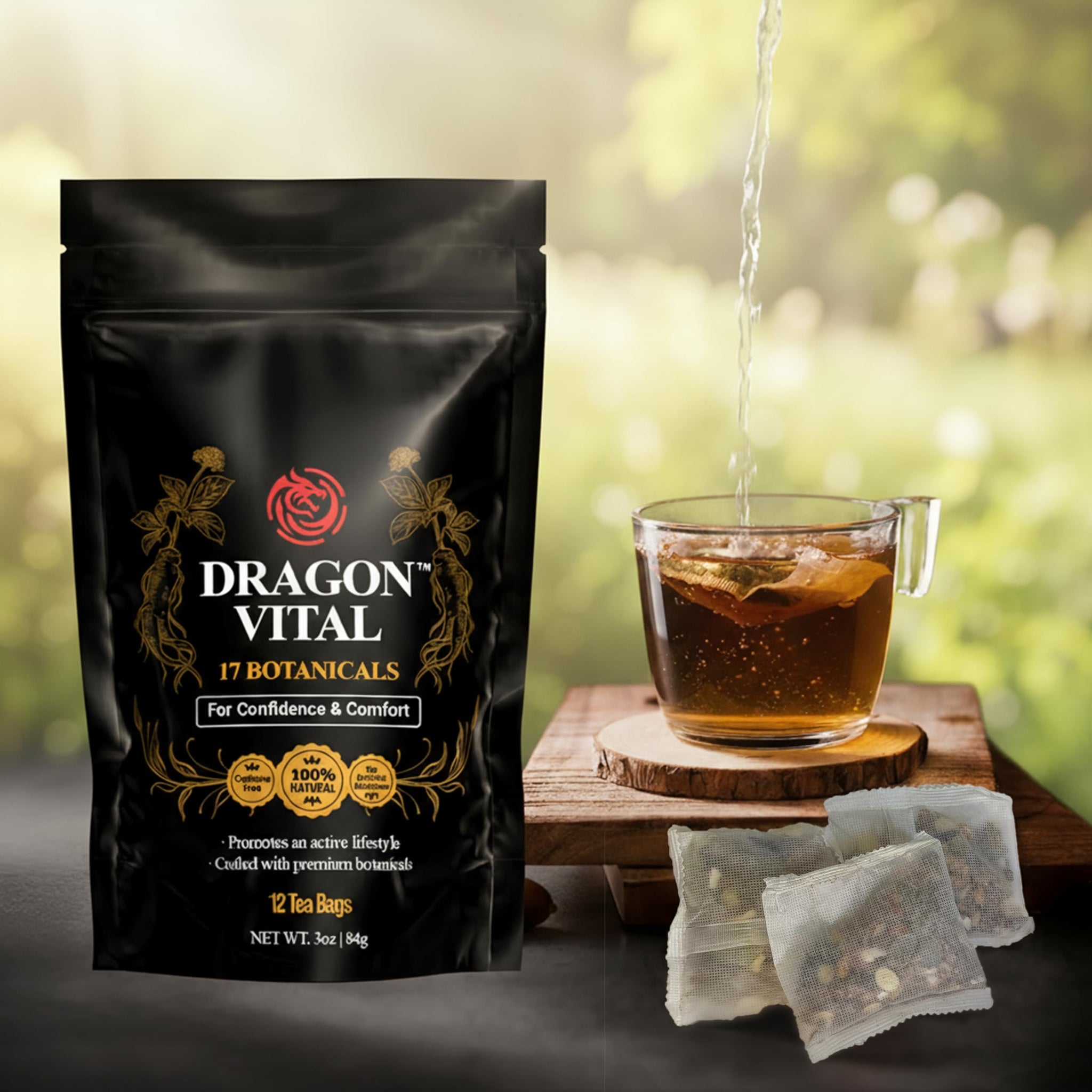 Dragon Vital Herbal Tea with Ginseng & Maca - Natural Energy Support | Caffeine-Free Botanical Blend for Vitality & Active Living | All natural