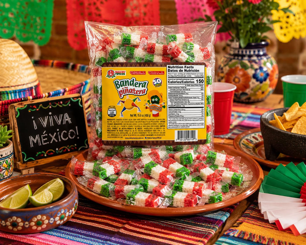 Bandera Piñatera Coconut Candy Flags - Traditional Mexican Coconut Candy, Individually Wrapped Treats, 50 Pieces, 15.8 oz