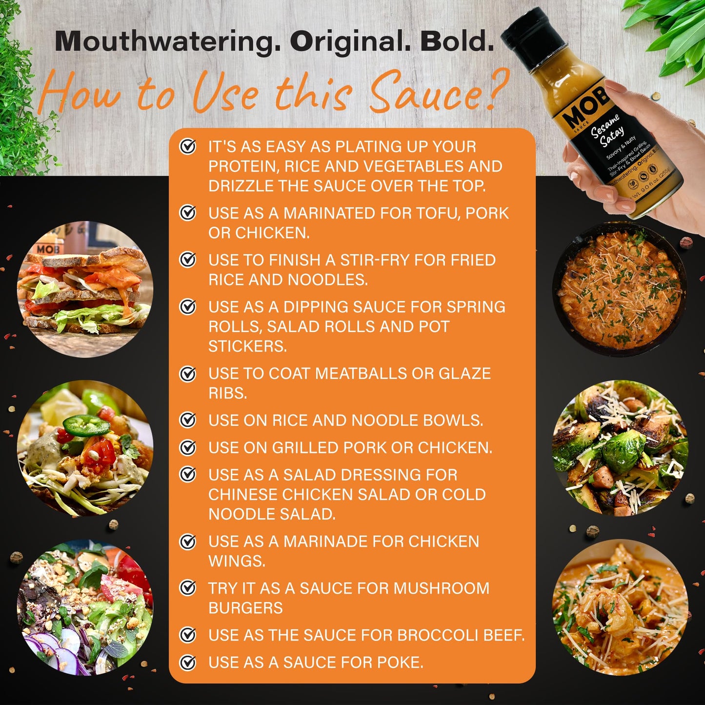 MOB Sauce Sesame Satay - Savory and Nutty Thai Inspired Grilling, Stir-fry and Bowl Sauce That’s Nut-Free, Vegan, Gluten-Free with Natural Ingredients