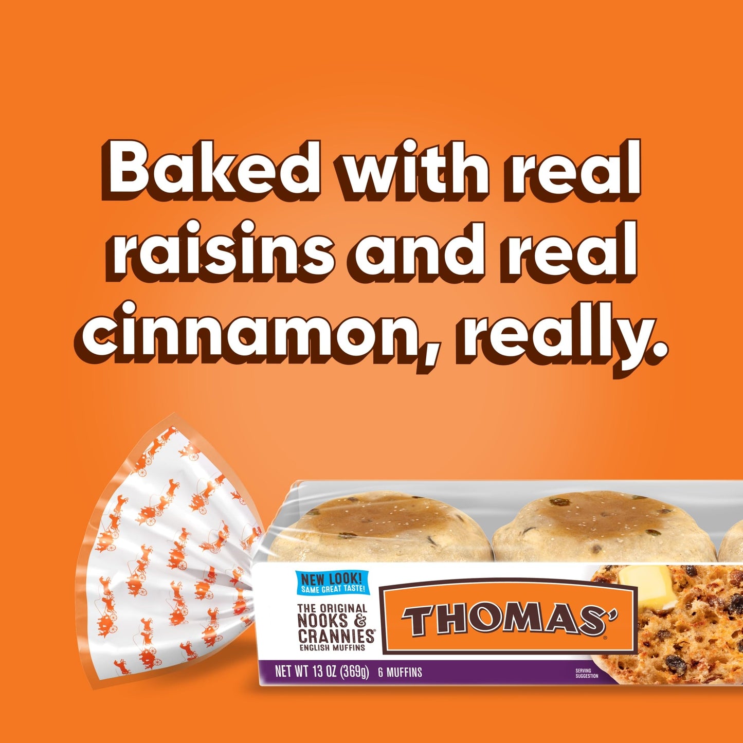 Thomas’ Cinnamon Raisin English Muffins, 6 Count, 13 Oz Package of English Muffins