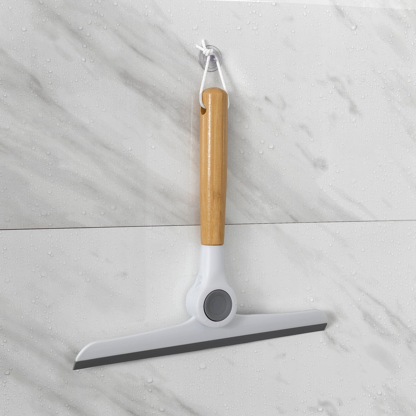 Zadro Multi-Use Folding Squeegee w/Bamboo Handle & Silicone Hang Loop (9.5-inch Wide, Bamboo/White/Gray)