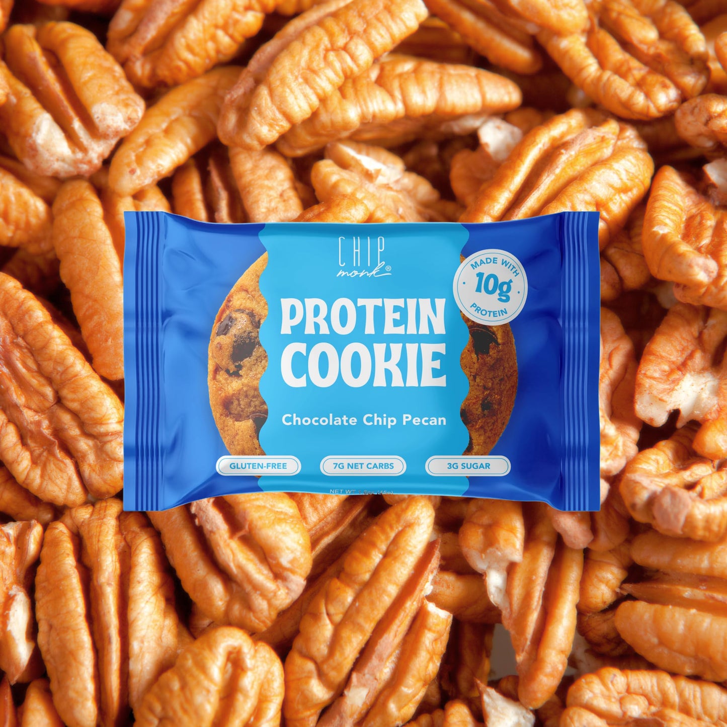 ChipMonk Baking, Chocolate Chip Pecan High Protein Cookies - Low Carb Diet Friendly Gym Snacks, Meal Replacement Cookie, Gluten-Free, Healthy Low