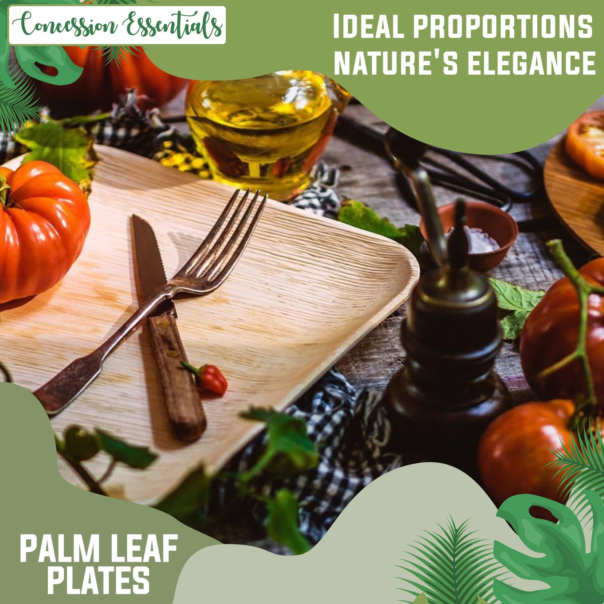 6 Inch Square Palm Leaf Dessert Plates -Bamboo Plates for Appetizers - Compostable and Eco-Friendly- Pack of 100ct