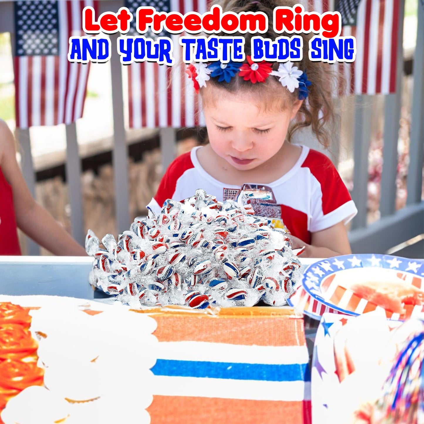 Fun Express Patriotic Red White Blue Peppermint Candy Bulk 2 Lb - 172 Individually Wrapped Mints for 4th of July Party Favors | Memorial Day Veterans