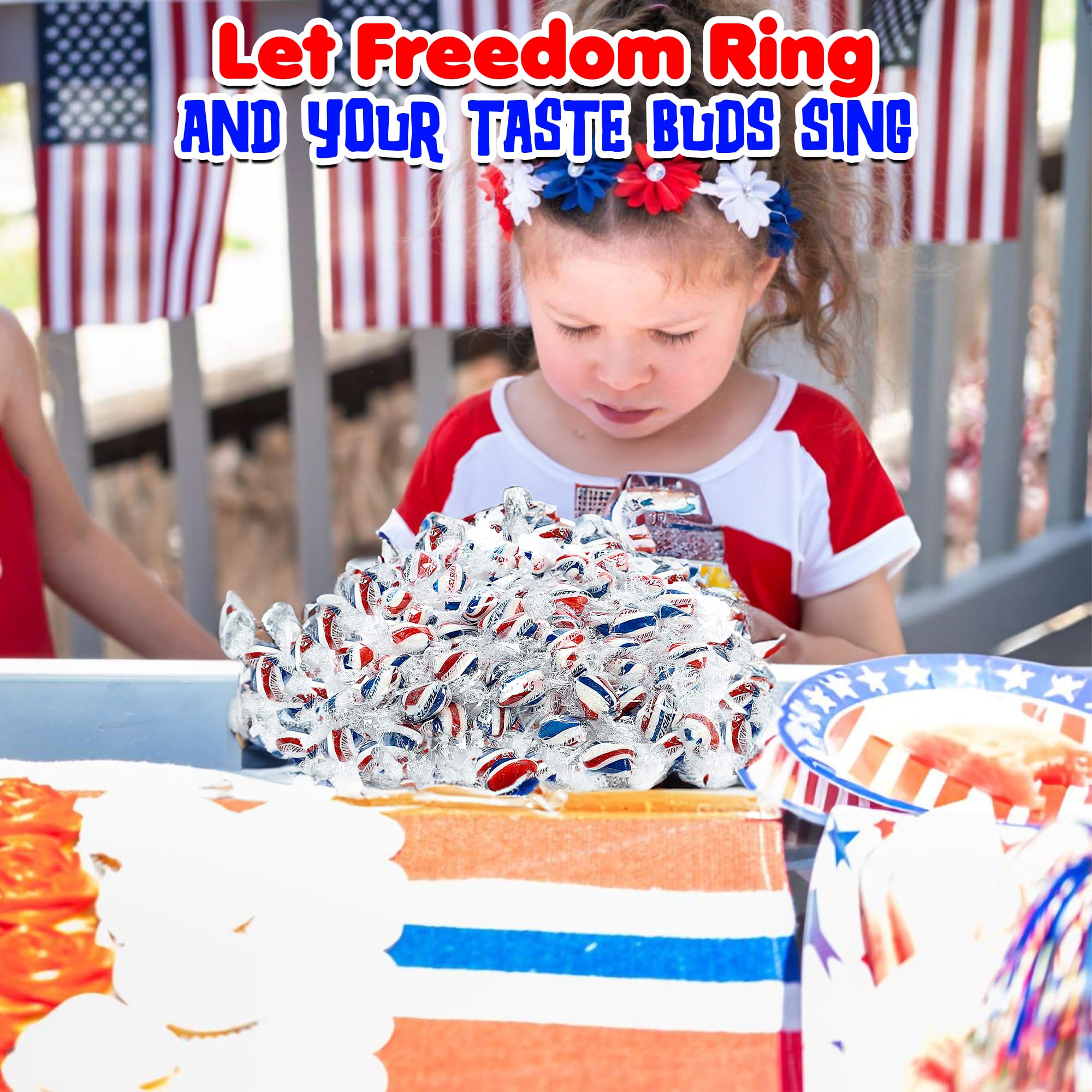 Fun Express Patriotic Red White Blue Peppermint Candy Bulk 2 Lb - 172 Individually Wrapped Mints for 4th of July Party Favors | Memorial Day Veterans