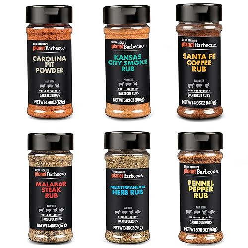 Steven Raichlen's Planet Barbecue BBQ Spices & Seasonings Gift Set - 6 Gourmet Rubs for Smoker & Grill - Globally Inspired BBQ Flavors Made in the USA