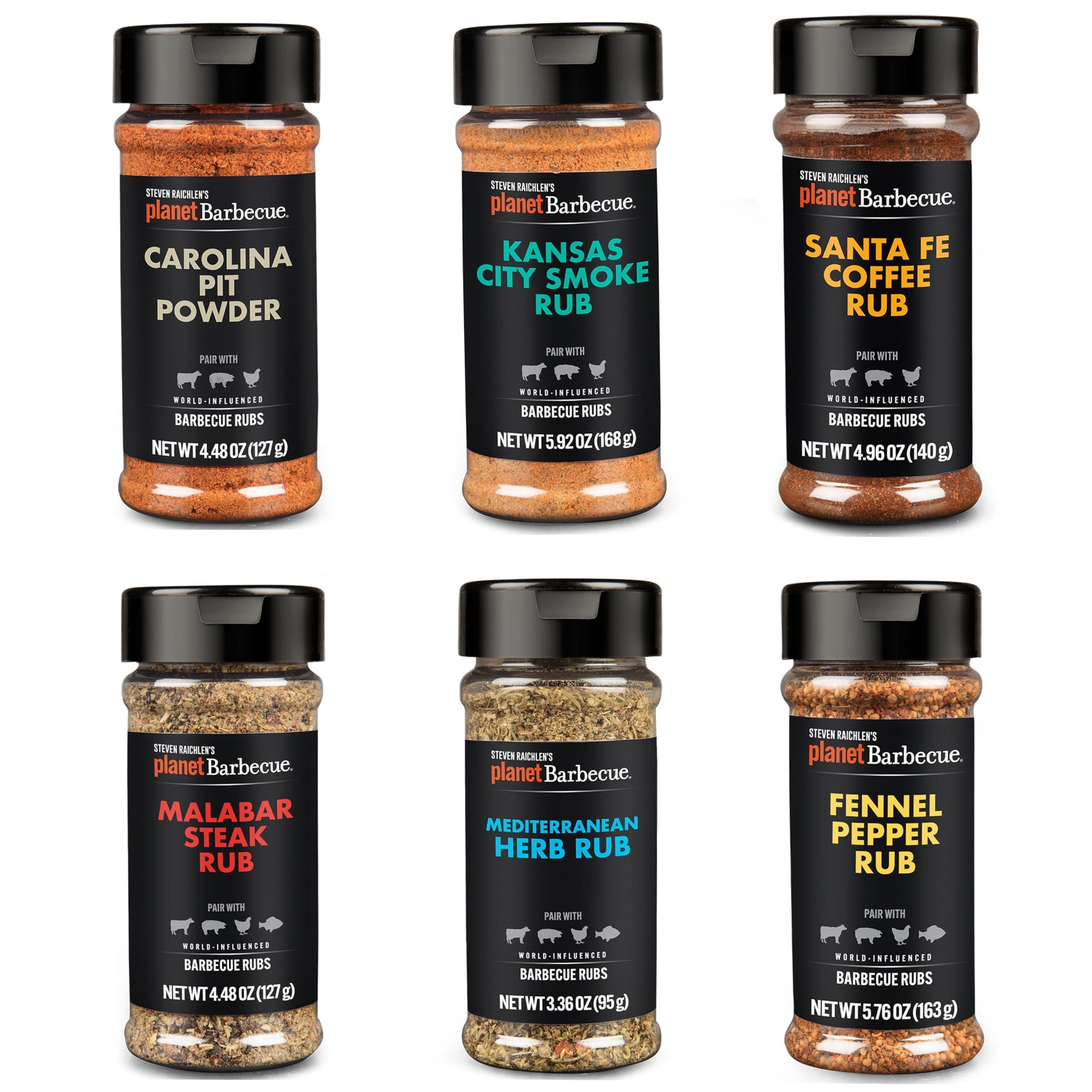 Steven Raichlen's Planet Barbecue BBQ Spices & Seasonings Gift Set - 6 Gourmet Rubs for Smoker & Grill - Globally Inspired BBQ Flavors Made in the USA