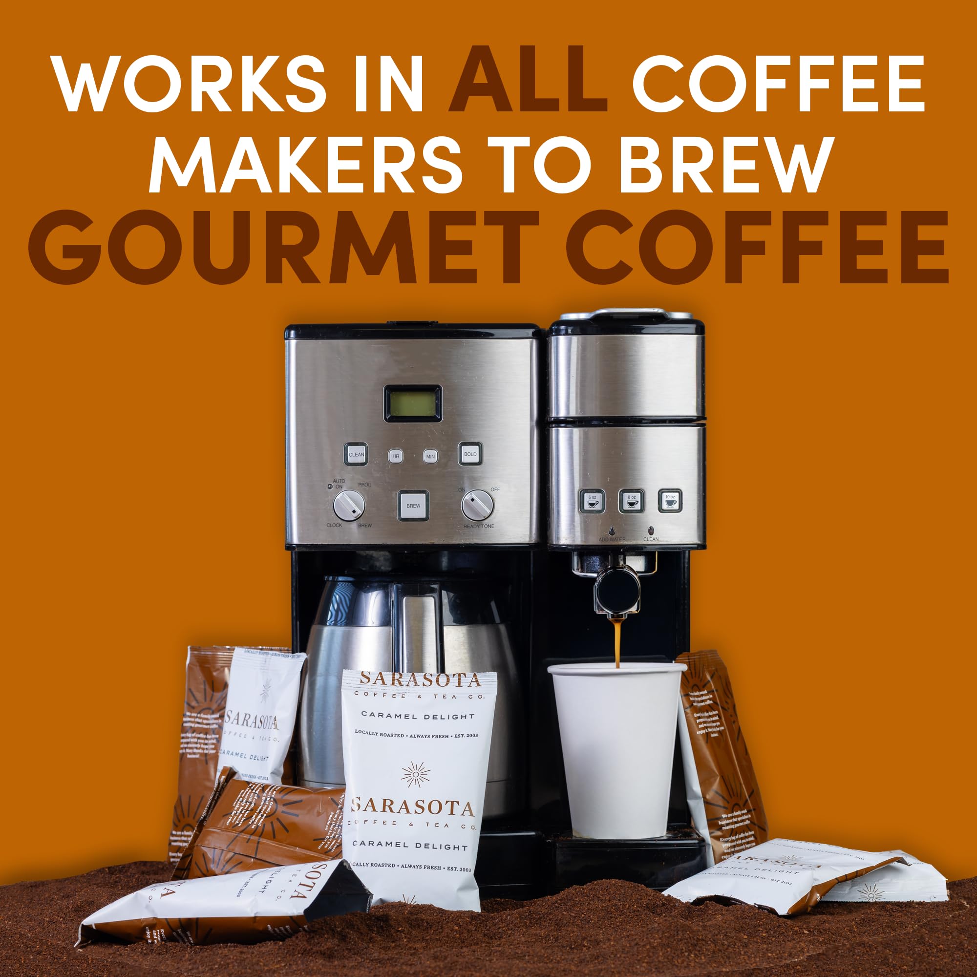 Salted Caramel Coffee Packs - Flavored Medium Roast | 2.5oz Pre-Measured Ground Packets for 12-Cup Brewer | Low Acid Mold-Free Gourmet Pouches | 36