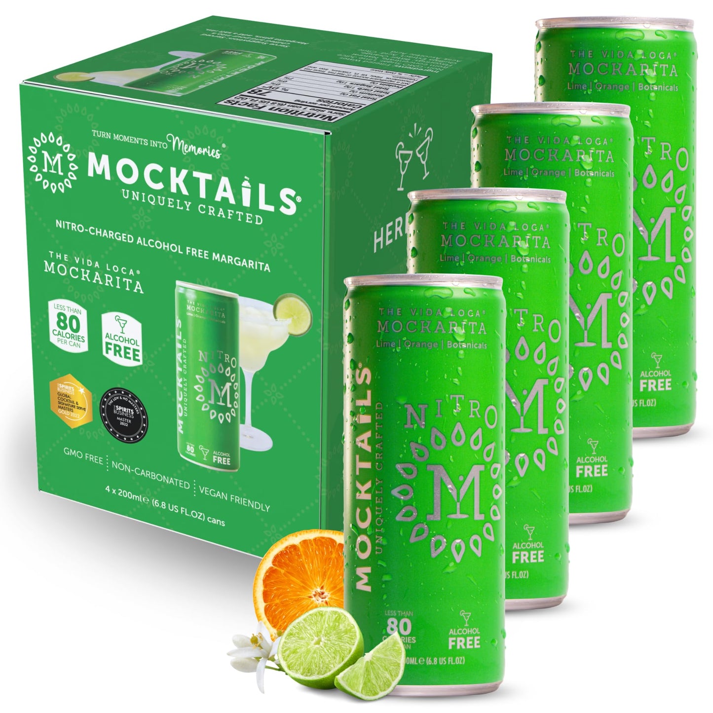 NITRO Mocktails Mockarita (Pack of 4) | Award-Winning Non-Alcoholic Margarita | Non-GMO & Vegan NA Drinks | Low Calorie Alcohol Alternative Beverage |