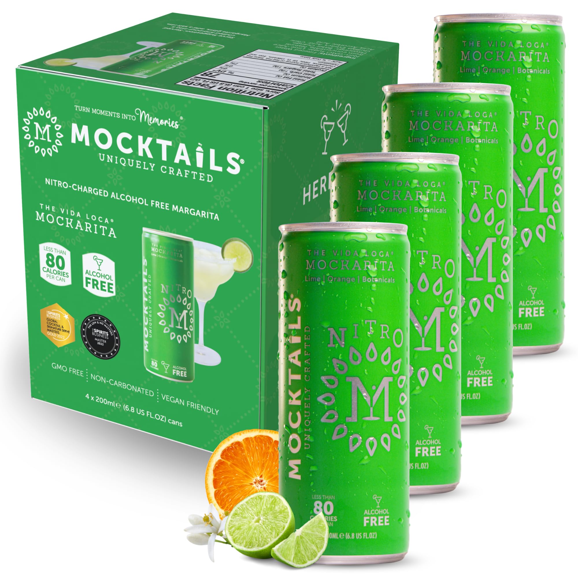 NITRO Mocktails Mockarita (Pack of 4) | Award-Winning Non-Alcoholic Margarita | Non-GMO & Vegan NA Drinks | Low Calorie Alcohol Alternative Beverage |