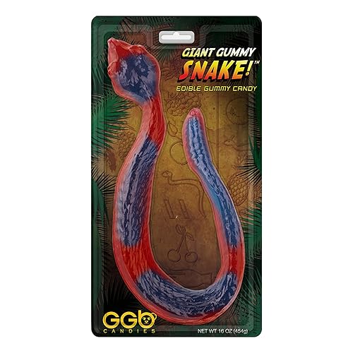 Giant Gummy Snake - Dual Fruity Flavors, Delicious Candy Creation from GGB Candies! (Cherry/Blue Raspberry, 1 Pound)