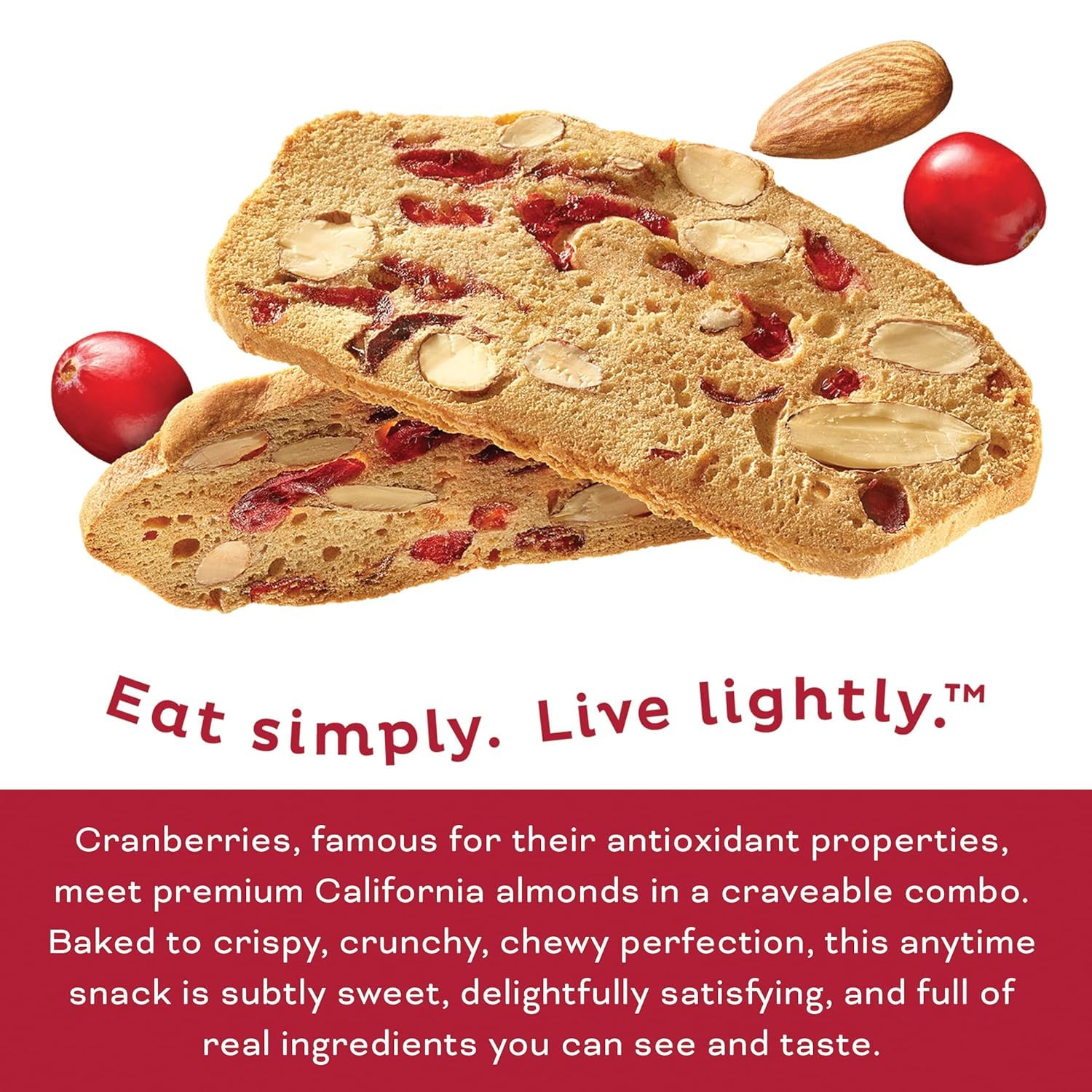 Nonni's Thinaddictives Cranberry Almond Thin Cookies, 75 Cookies, 20.3 oz, 100 Calories per Pack
