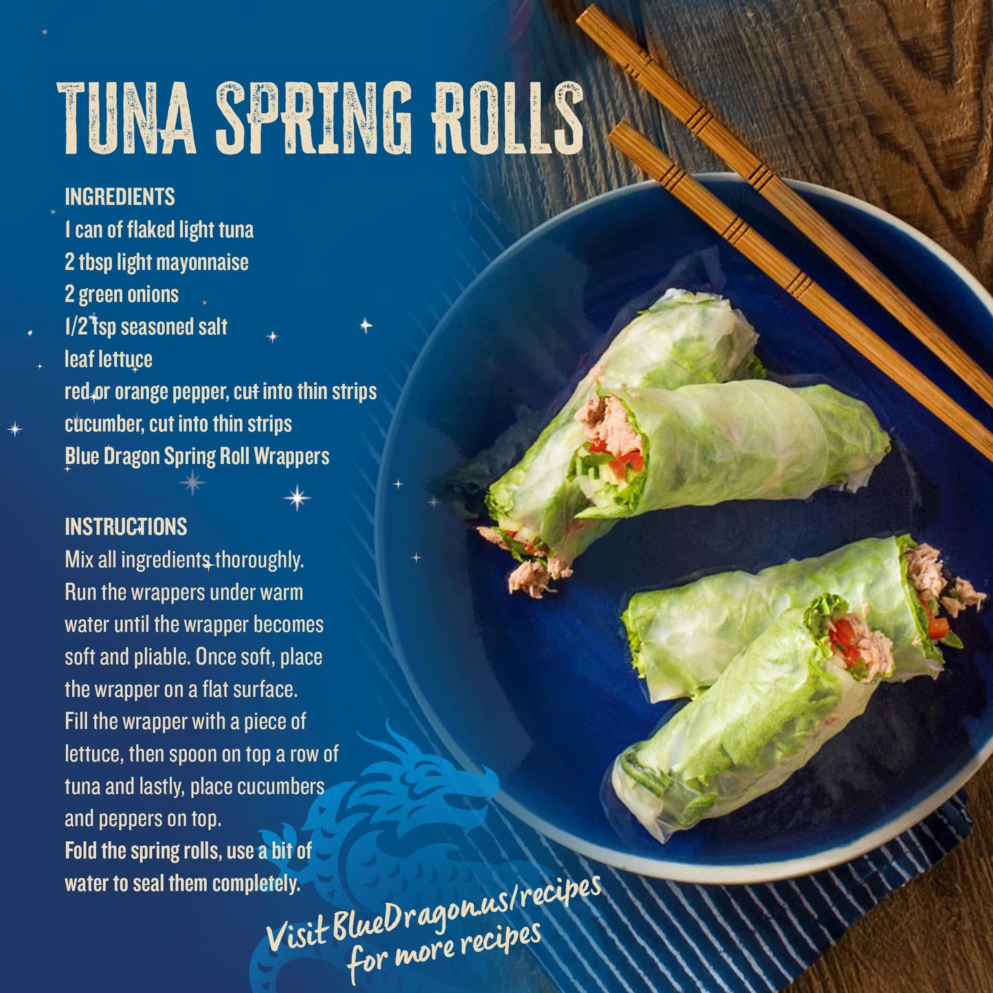 Blue Dragon Rice Paper Spring Roll Wrappers & Chopsticks- 4.7oz (Pack of 1) - Vietnamese Rice Paper Sheets - No Added Colors, Flavors Or Preservatives