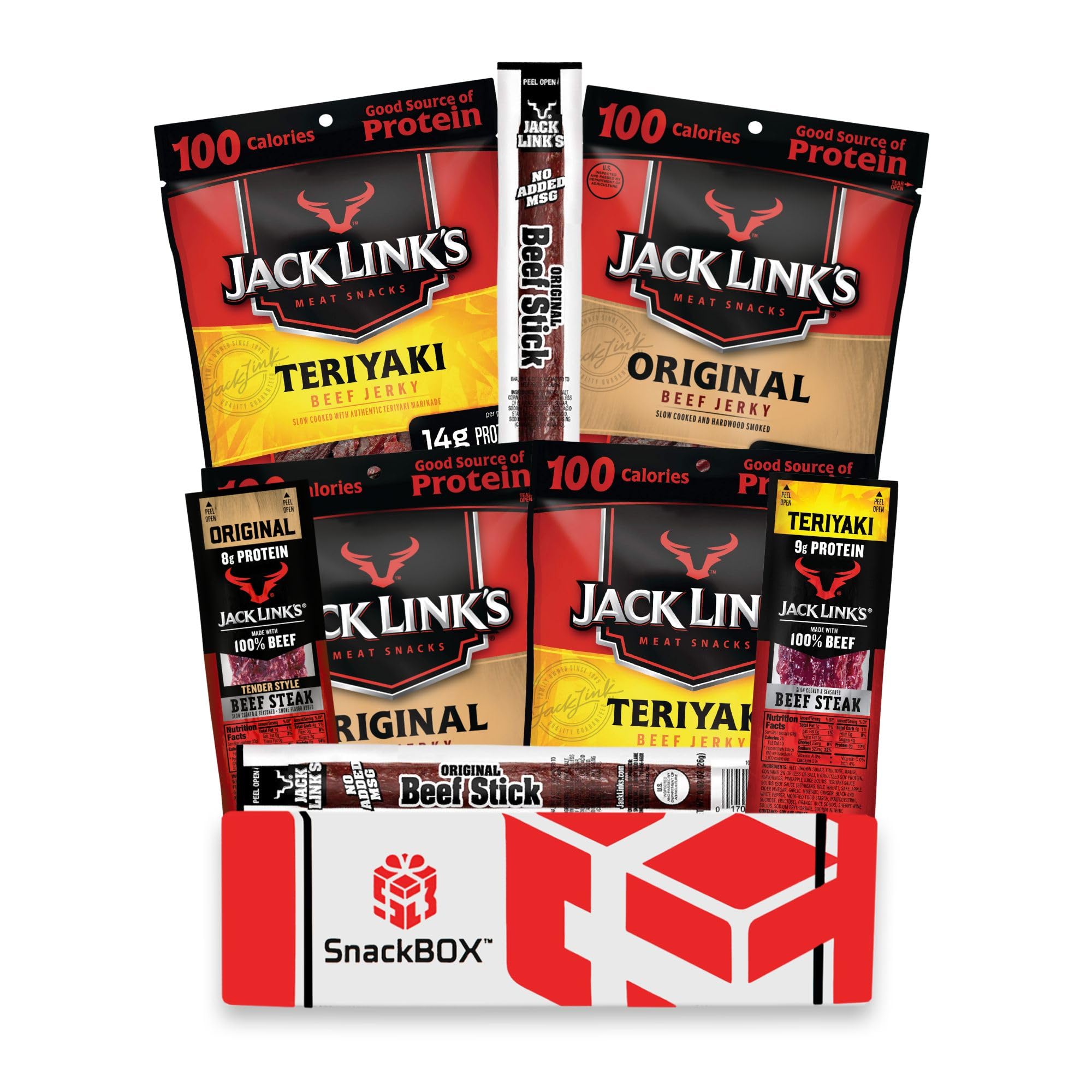 Jack Link's Beef Jerky SnackBOX Care Package Variety Pack | Gift Basket | Snack BOX (8 Items) Mothers Day, Final Exams, Graduation, Birthday, Date