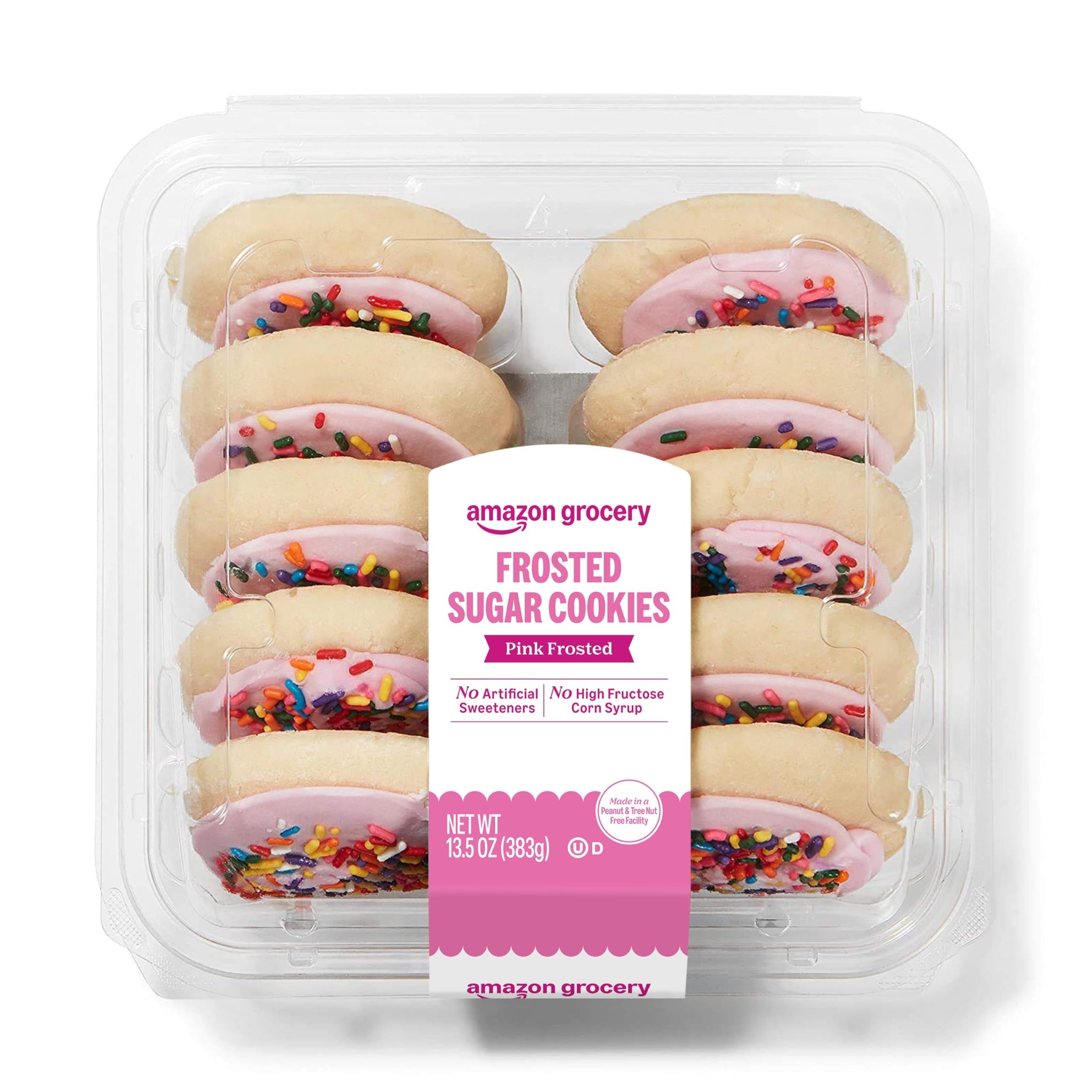 Amazon Grocery, Pink Frosted Sugar Cookies, 13.5 oz, 10 ct, Frozen (Previously Amazon Fresh, Packaging May Vary)