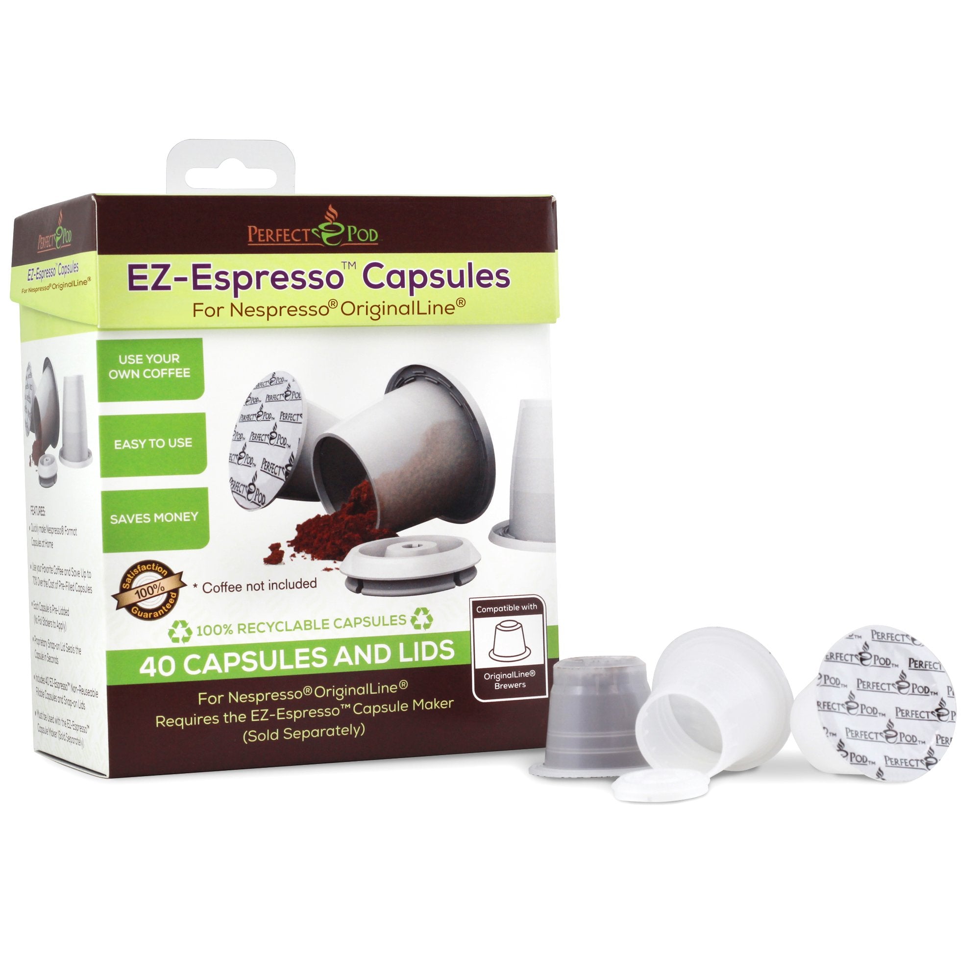 Perfect Pod 1-Pack EZ-Espresso Refill Pack - Compatible with Nespresso Original Line Capsule Maker, 40-Count (40-Ct Per Pack)
