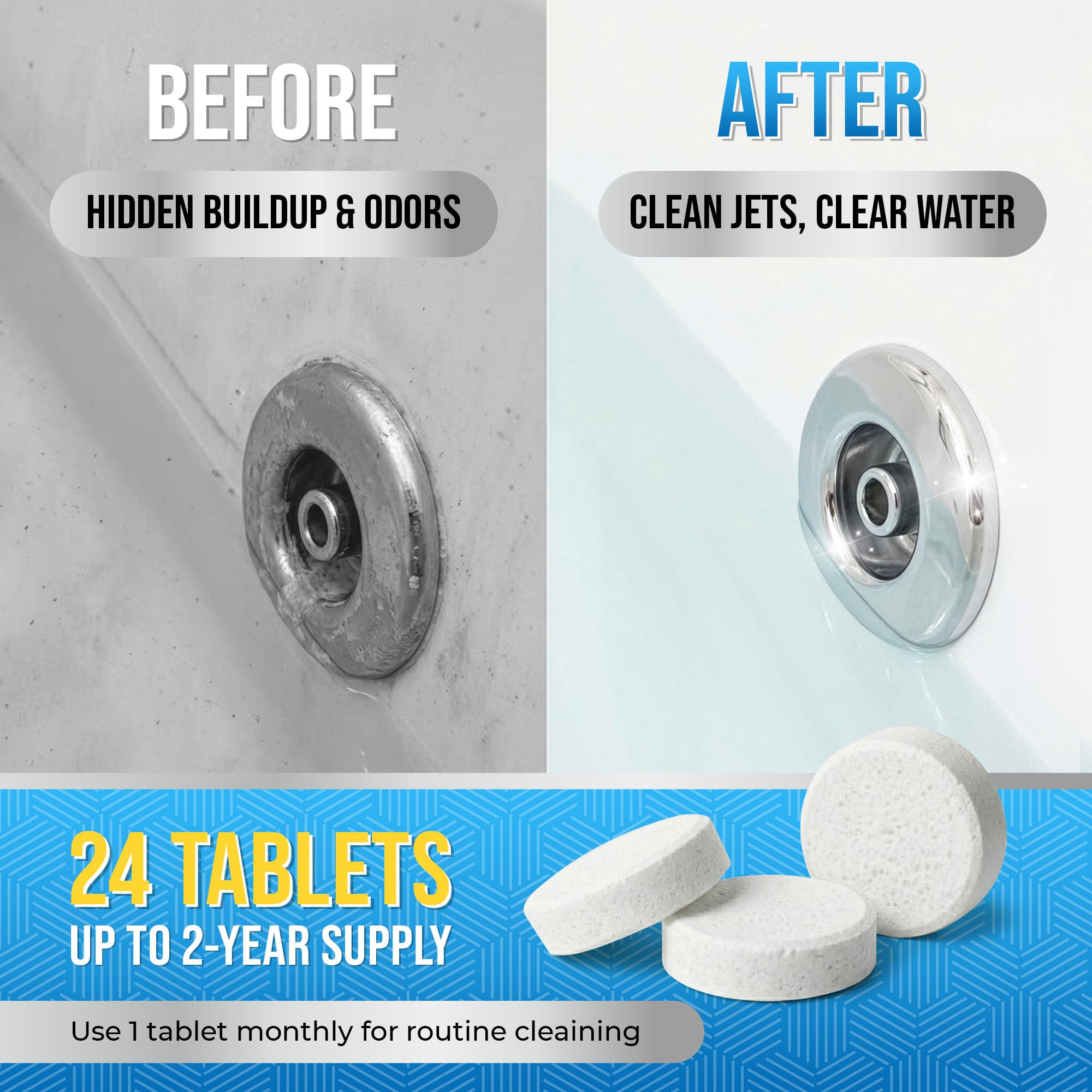 Lemant Jetted Tub Cleaner Bathtub Tablets (24 pack) | Compatible with Whirlpool & Spa Bath System, Whirl Tubs, Jets, Professional Septic Safe Jet Tub