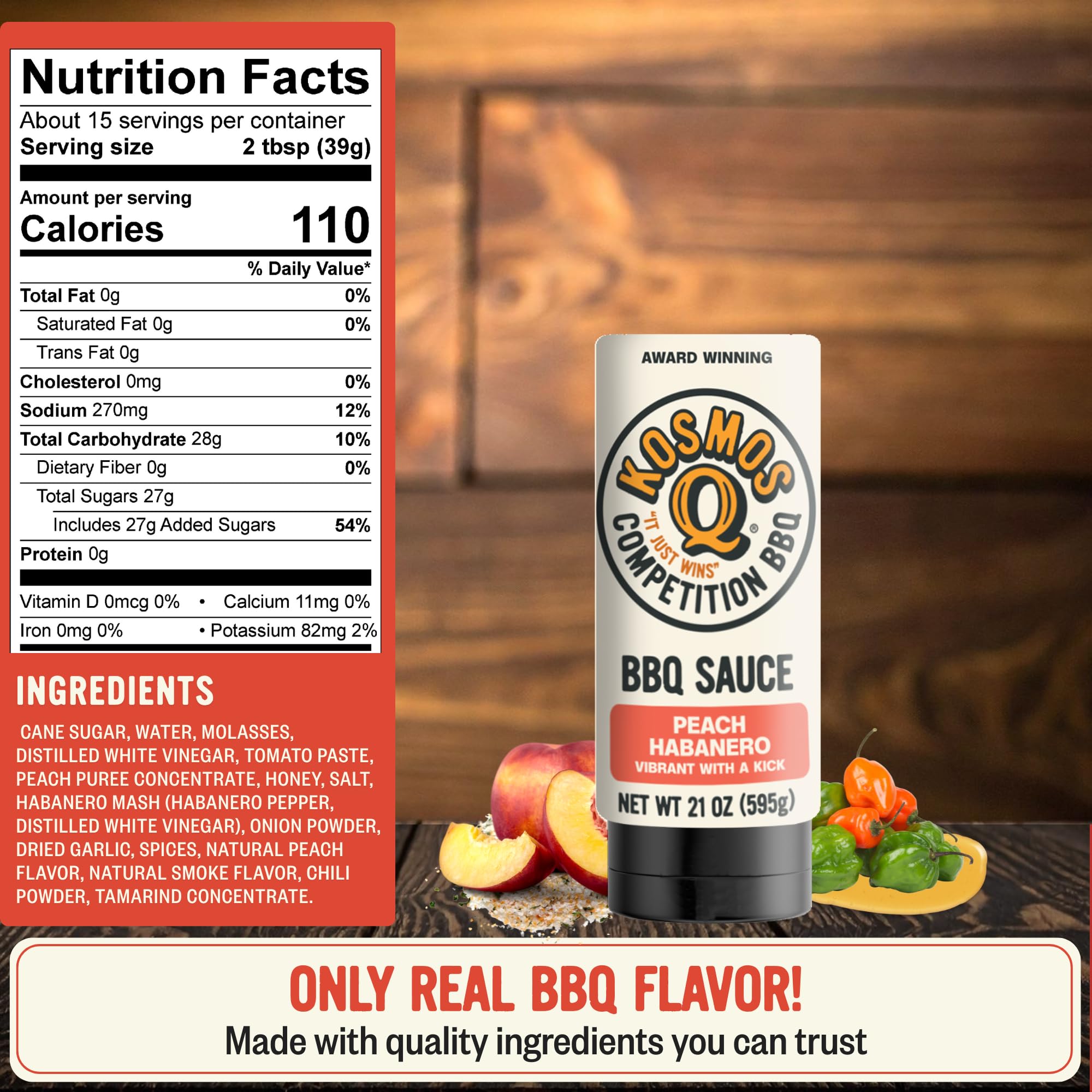 Kosmos Q New Peach Habanero BBQ Sauce, Sweet and Spicy Barbecue Sauce for Ribs, Pork, Chicken, or Brisket, Thick Marinade & Finishing Glaze with Real