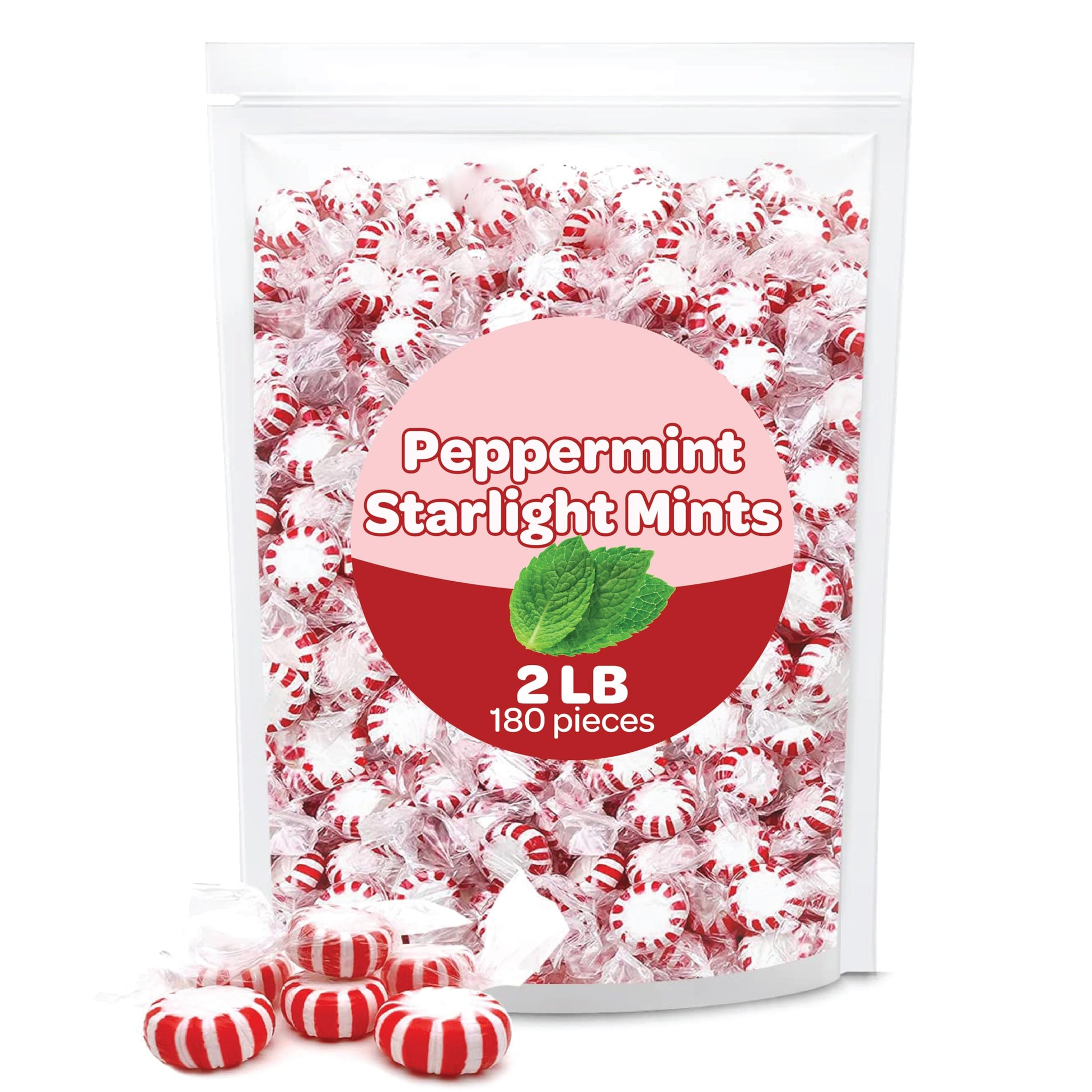 Starlight Mints - 2 Pound Bulk Pack (180 Count) - Peppermint Hard Candy - Old Fashioned Candy for Office Bowls, Holiday Buffets and Gifting - Festive