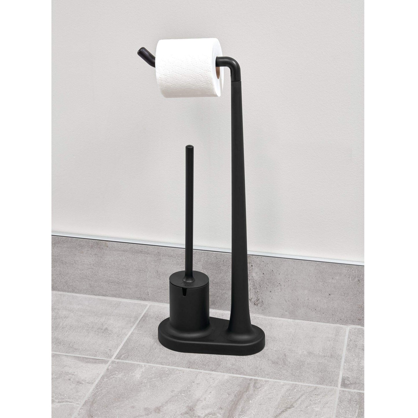 iDesign Cade BPA-Free Plastic Toilet Paper Bowl Brush Set, Tissue Stand Plus, Matte Black