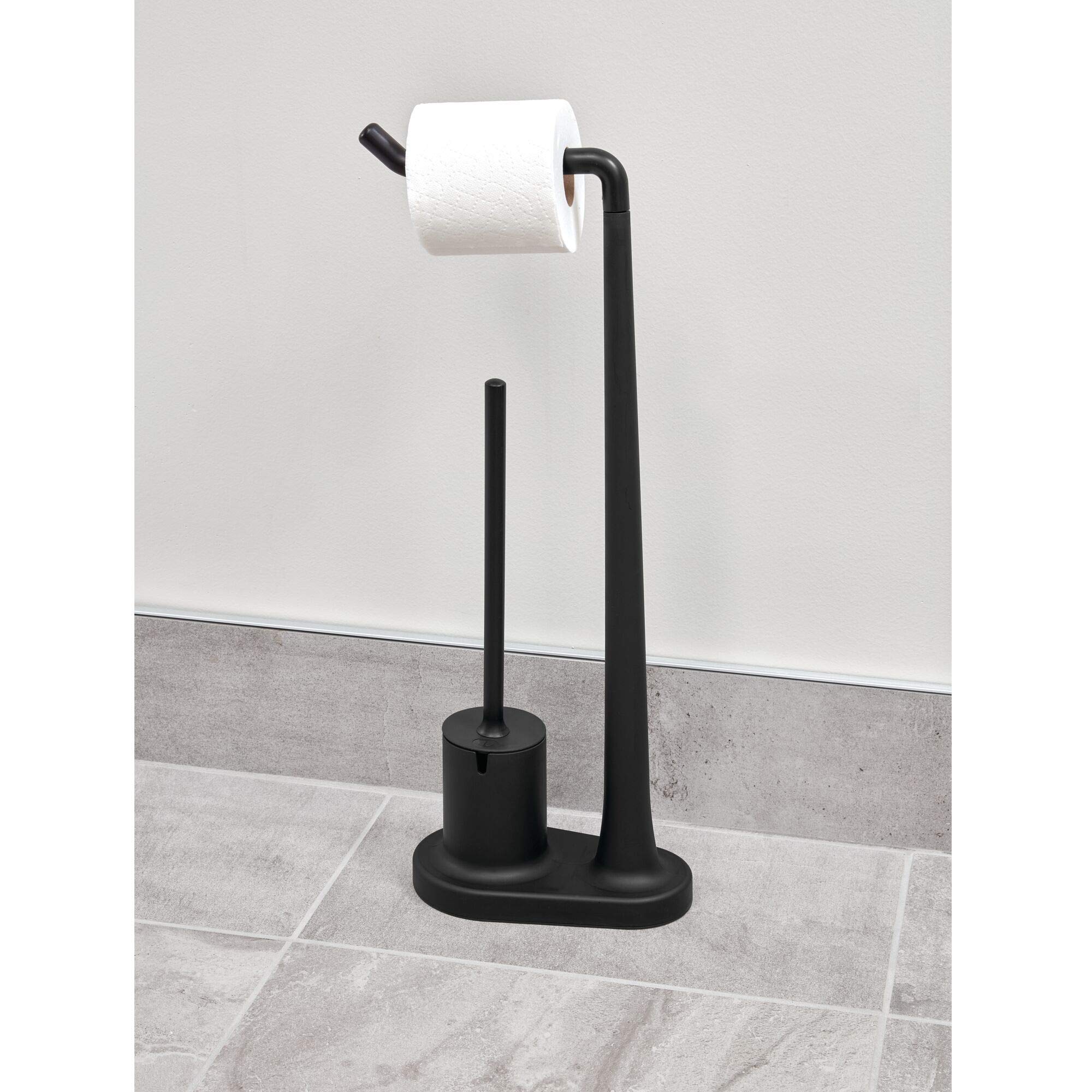 iDesign Cade BPA-Free Plastic Toilet Paper Bowl Brush Set, Tissue Stand Plus, Matte Black
