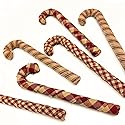Set of 6 Primitive Red & Tea Dye Plaid Homespun Fabric Covered Candy Cane Ornaments for Christmas by Marilee Home