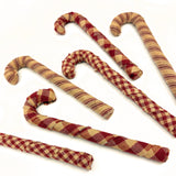 Set of 6 Primitive Red & Tea Dye Plaid Homespun Fabric Covered Candy Cane Ornaments for Christmas by Marilee Home